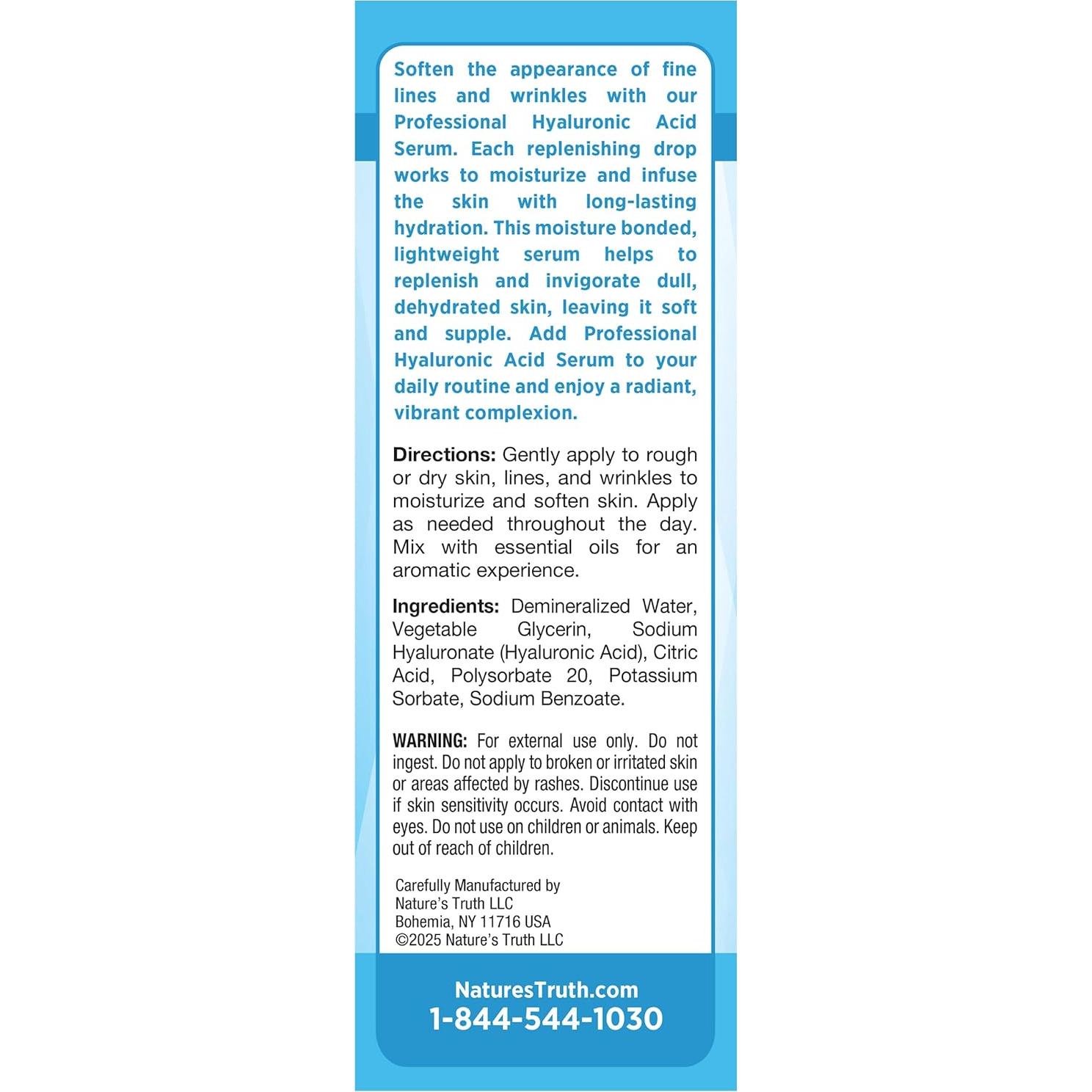 Suero de Ácido Hialurónico Nature's Truth 29.57 ml Hidratante