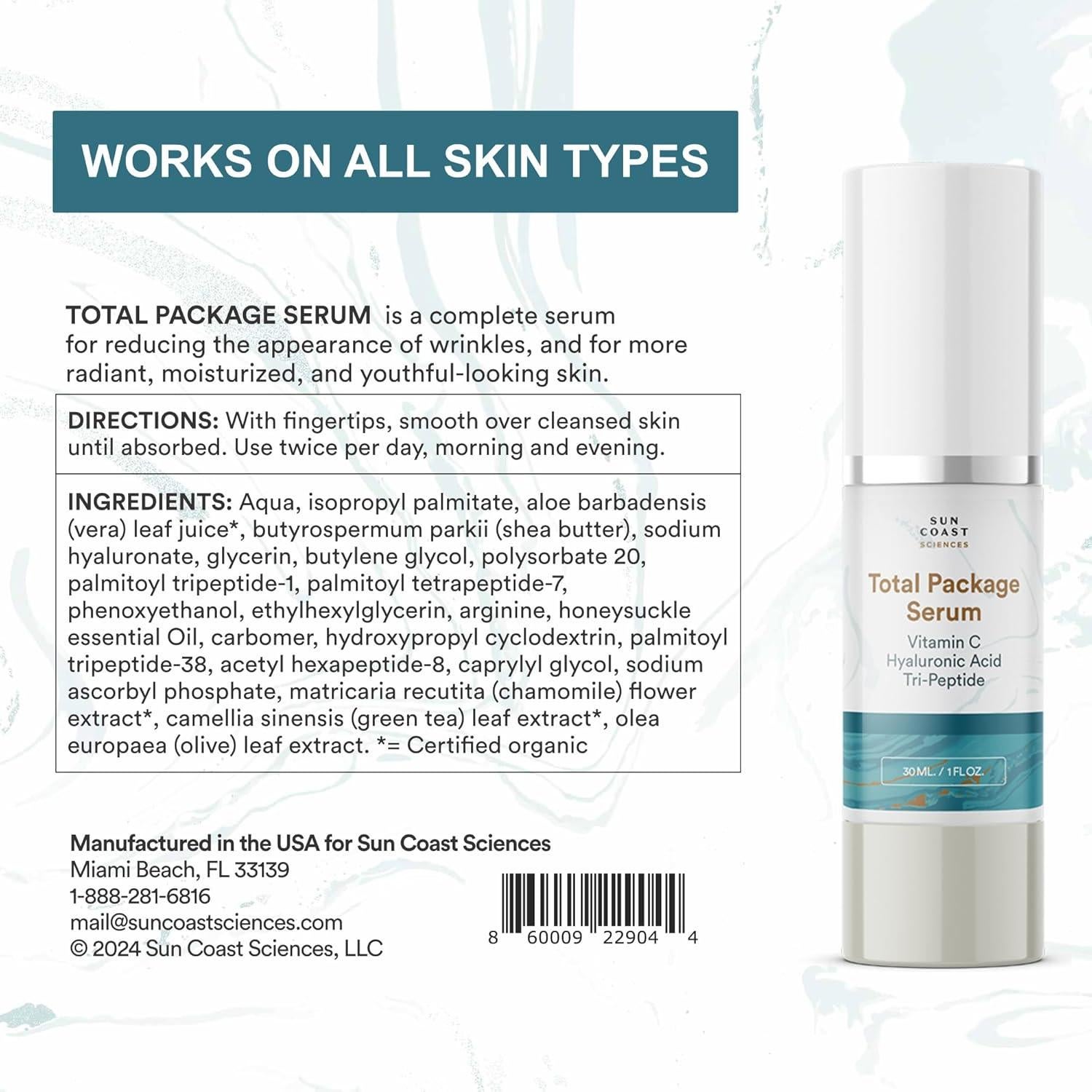 Suero Total Package Sun Coast Sciences 30ml Vitamina C Ácido Hialurónico