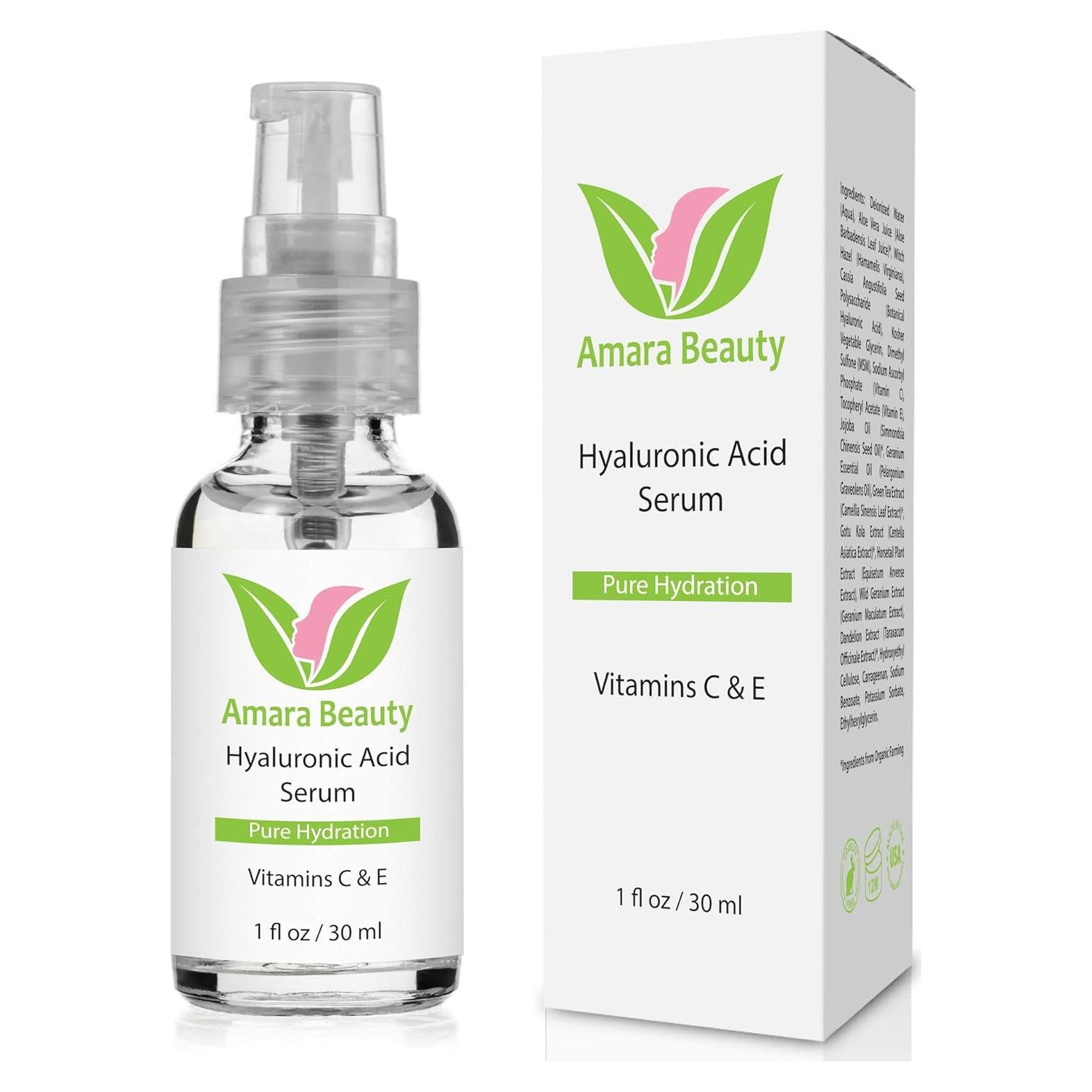 Suero de Ácido Hialurónico Amara Beauty 29.57 ml con Vitamina C y E