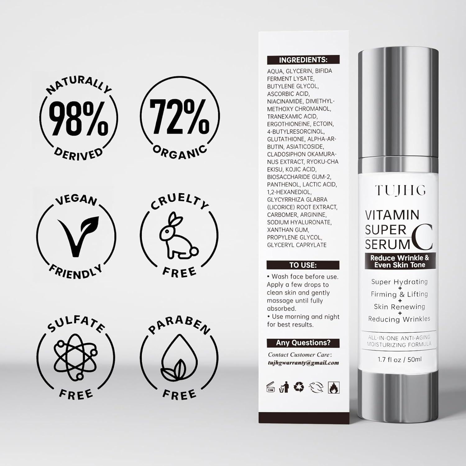 Suero Facial Antienvejecimiento TUJHG 50 ml - Vitamina C y Retinol