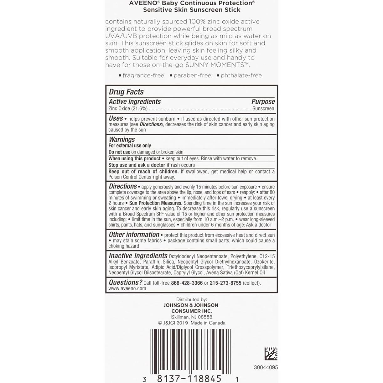 Aveeno Baby Protector Solar Mineral en Barra SPF 50 13.34g