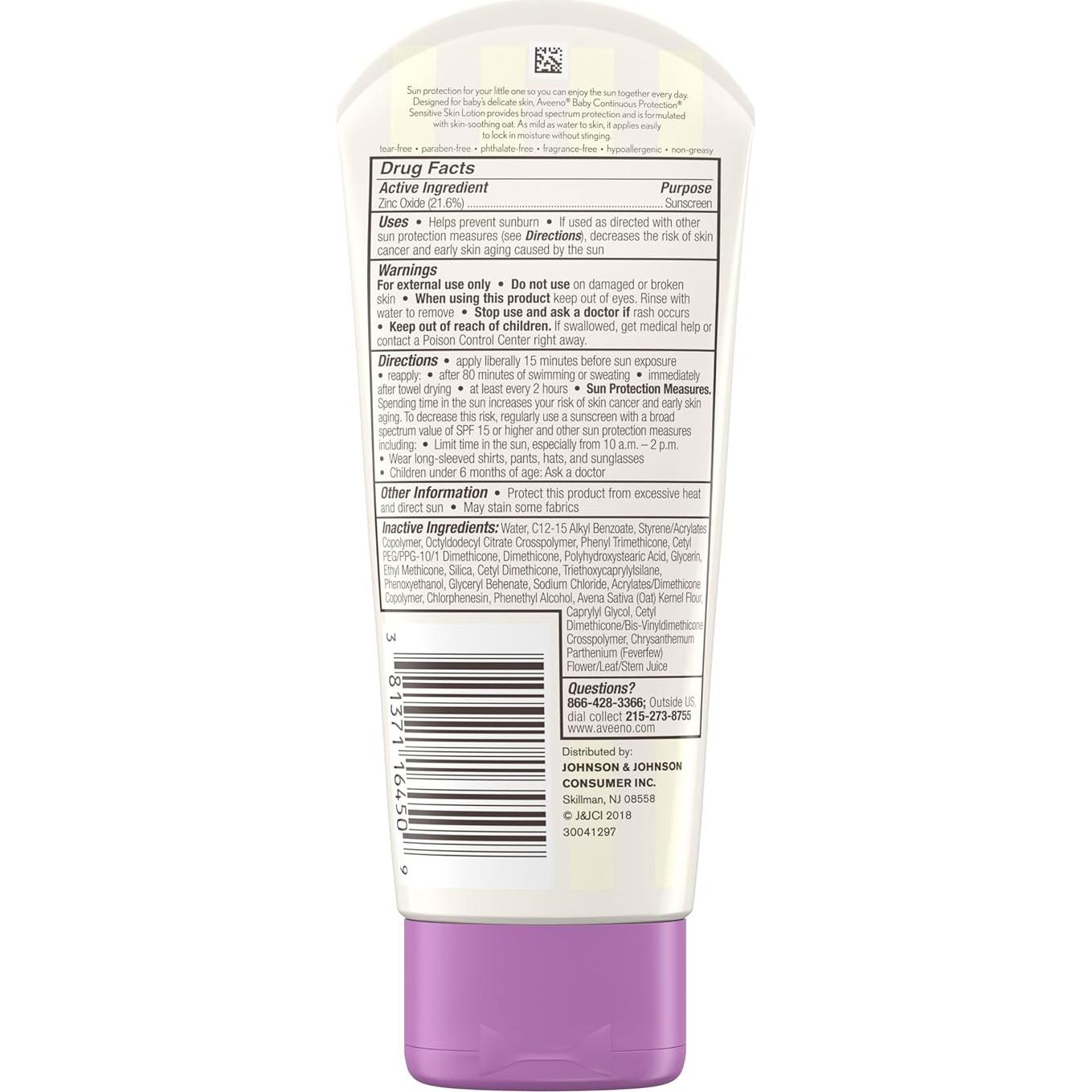 Protector Solar Mineral Aveeno Baby SPF 50 Piel Sensible 88.7 ml