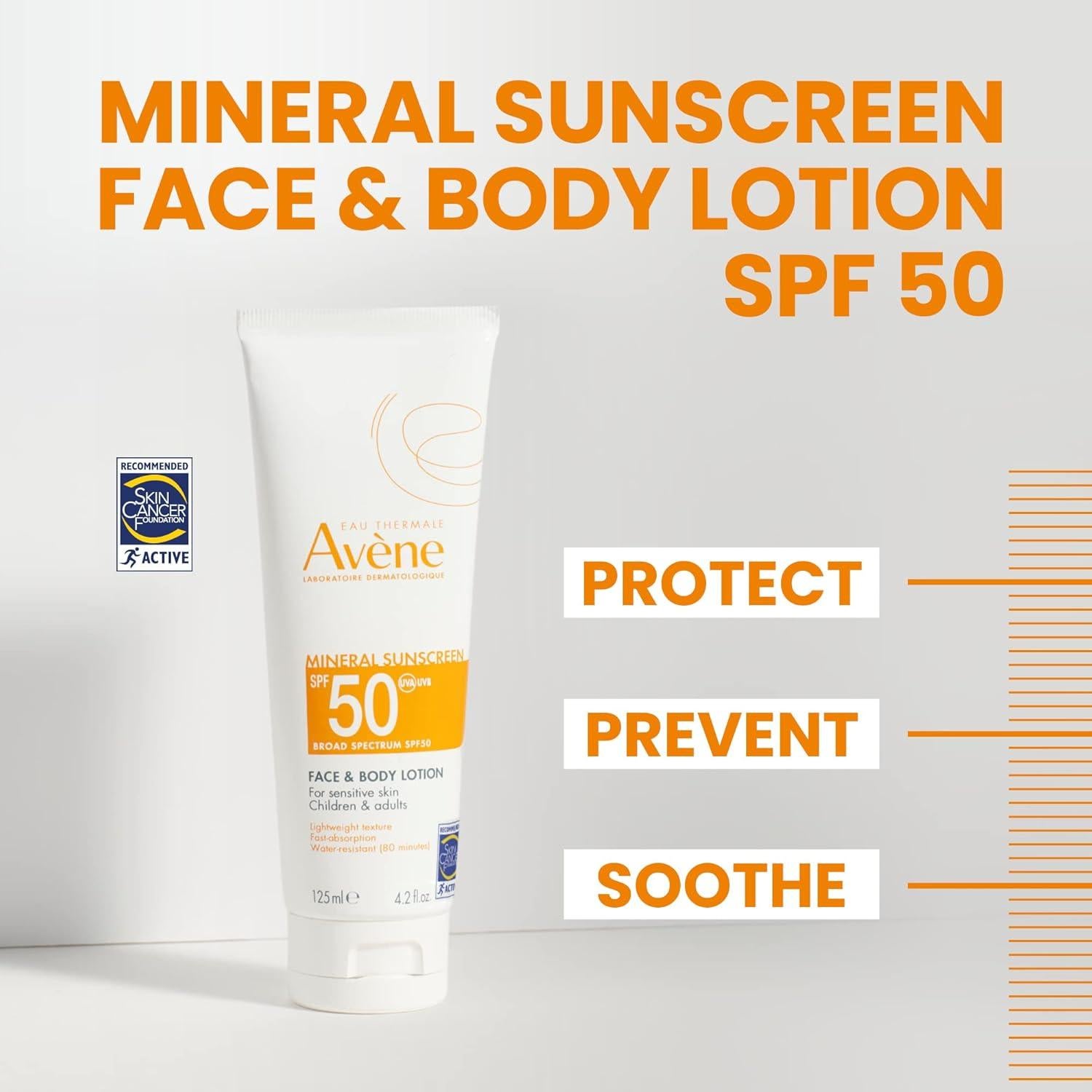 Loción Solar Mineral Avène SPF 50 para Cara y Cuerpo 125 ml