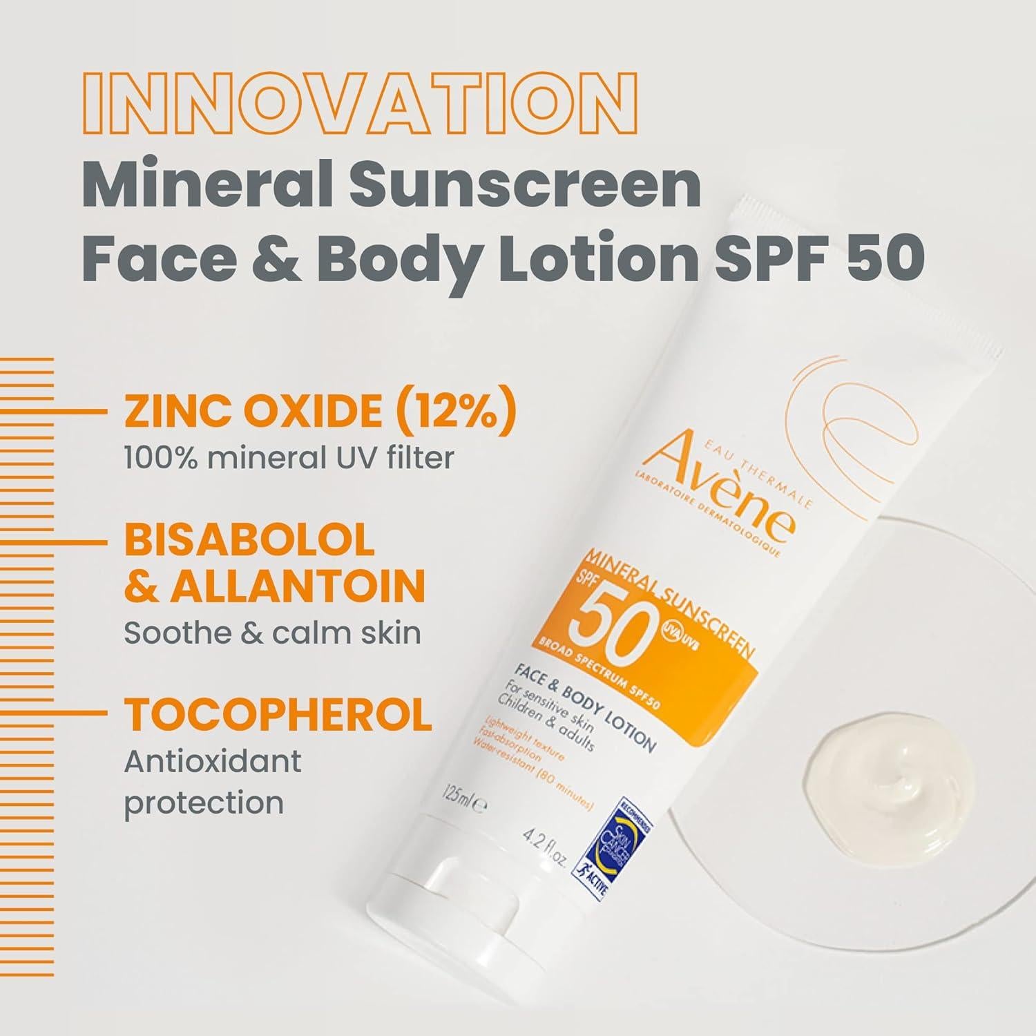 Loción Solar Mineral Avène SPF 50 para Cara y Cuerpo 125 ml
