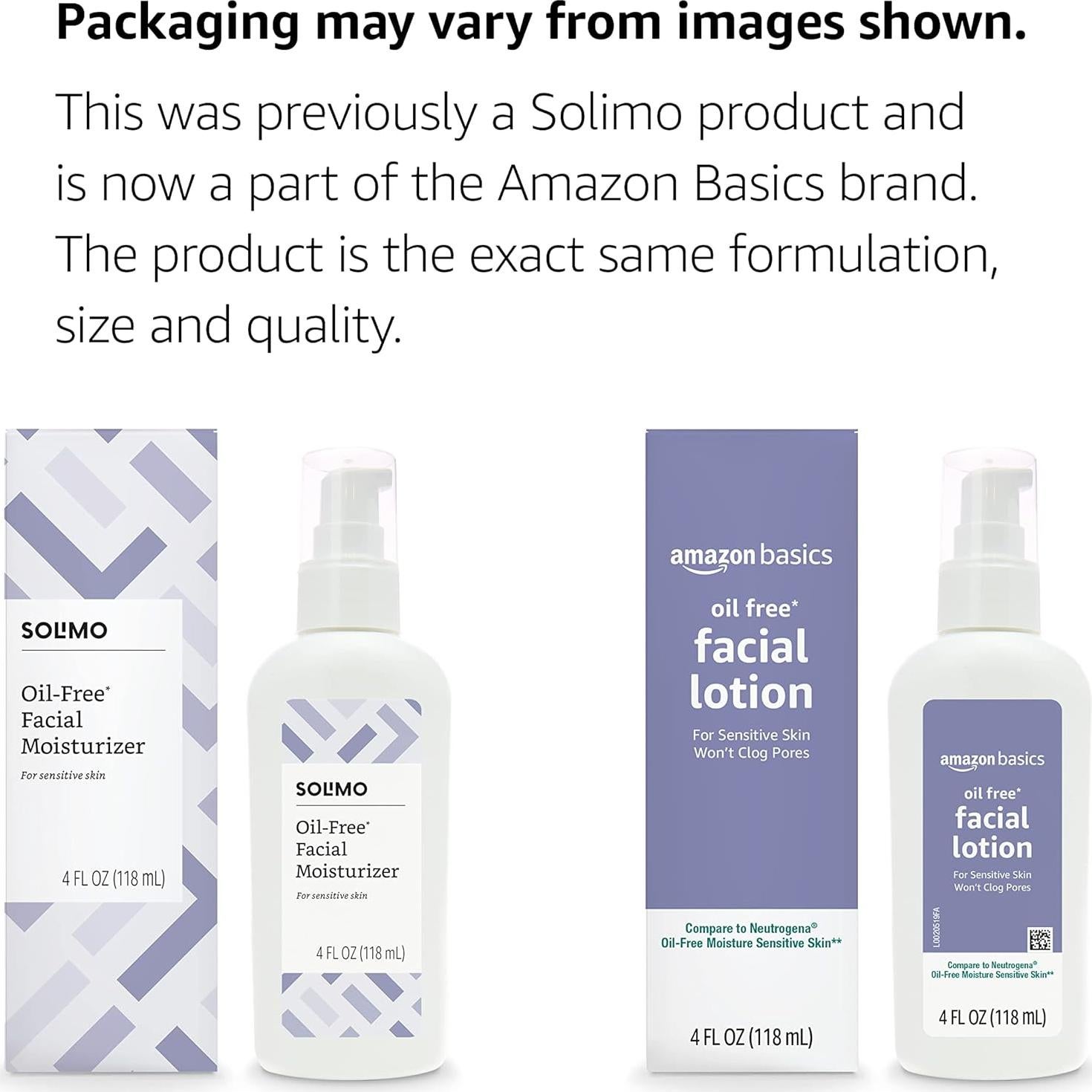 Hidratante Facial Sin Aceite Amazon Basics 118ml Piel Sensible