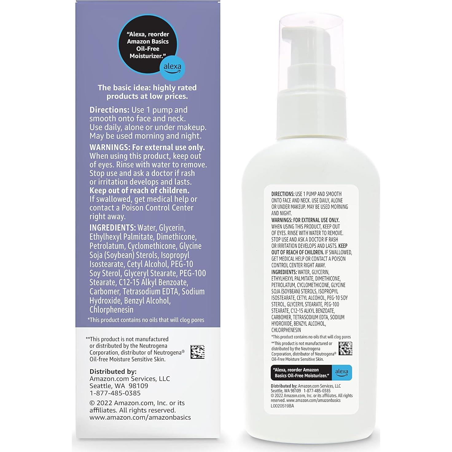 Hidratante Facial Sin Aceite Amazon Basics 118ml Piel Sensible