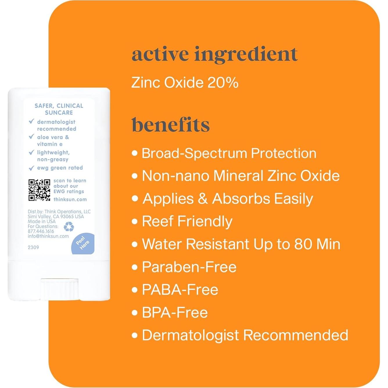 Thinksport Protector Solar Mineral SPF 30 en Barra 18g - Resistente al Agua