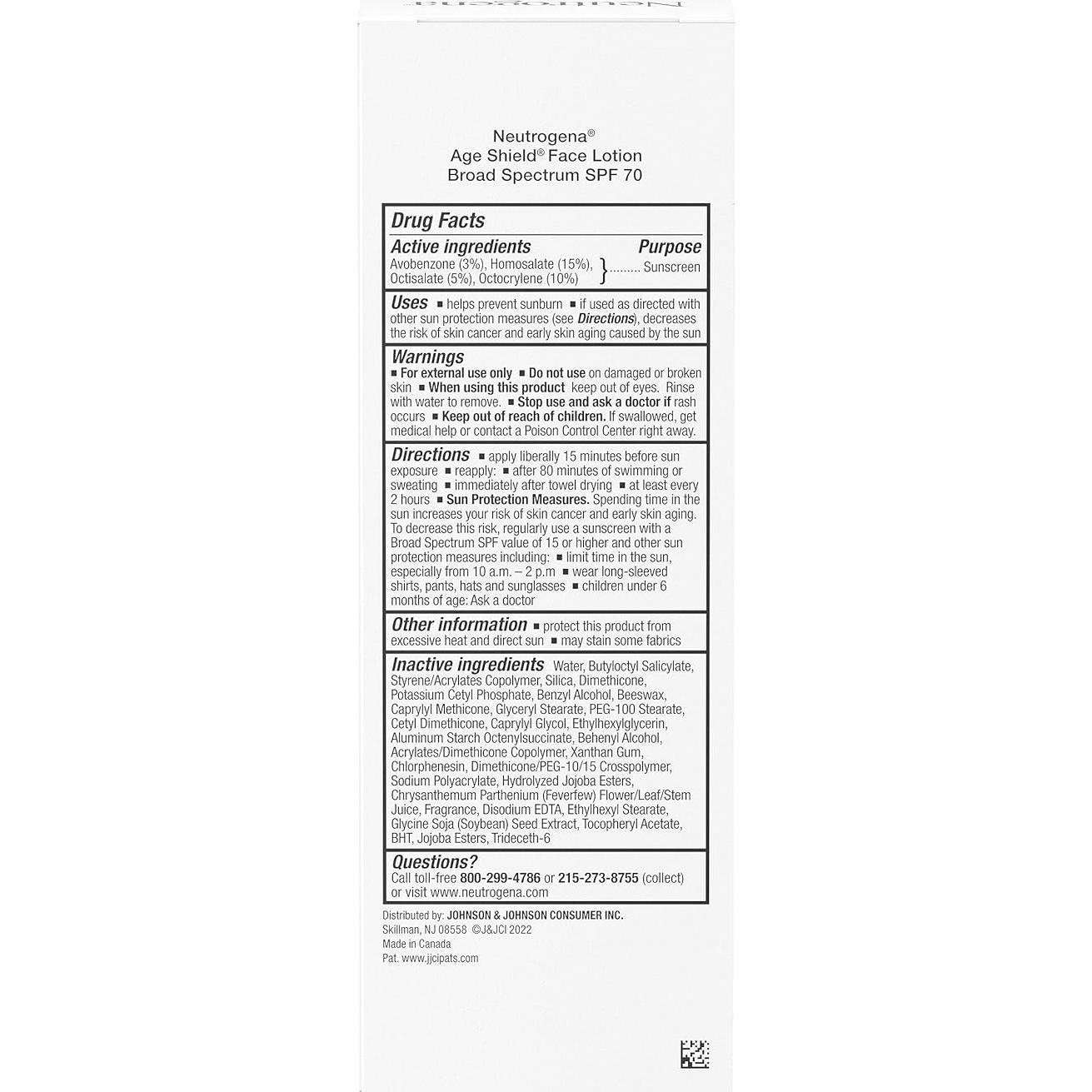 Loción Solar Neutrogena Age Shield SPF 70 - 267 ml (Paquete de 3)