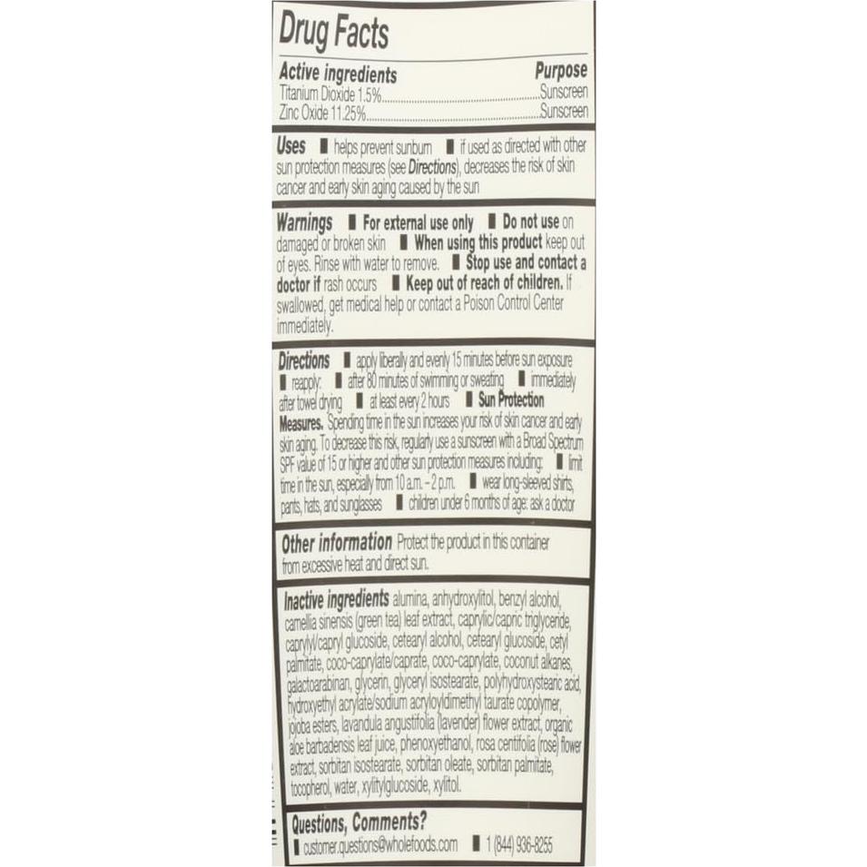 Loción Facial Hidratante Whole Foods SPF 30 59 ml Resistente al Agua