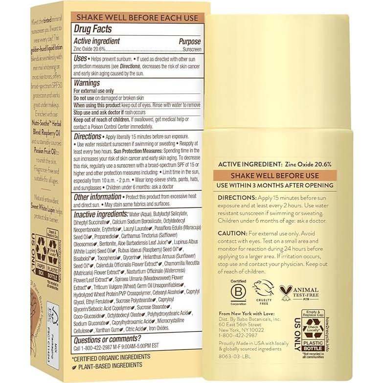Protector Solar Mineral Babo Botanicals SPF50 Tinte Diario