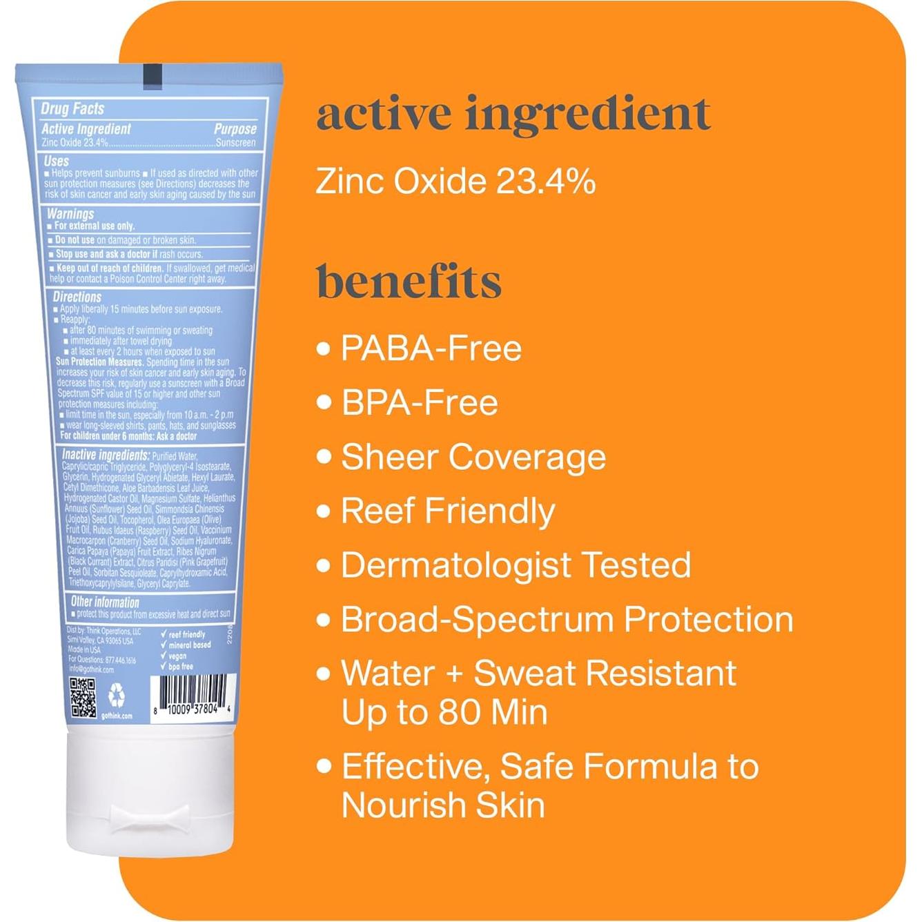 Protector Solar Mineral Thinksport SPF 50 89 ml Resistente al Agua