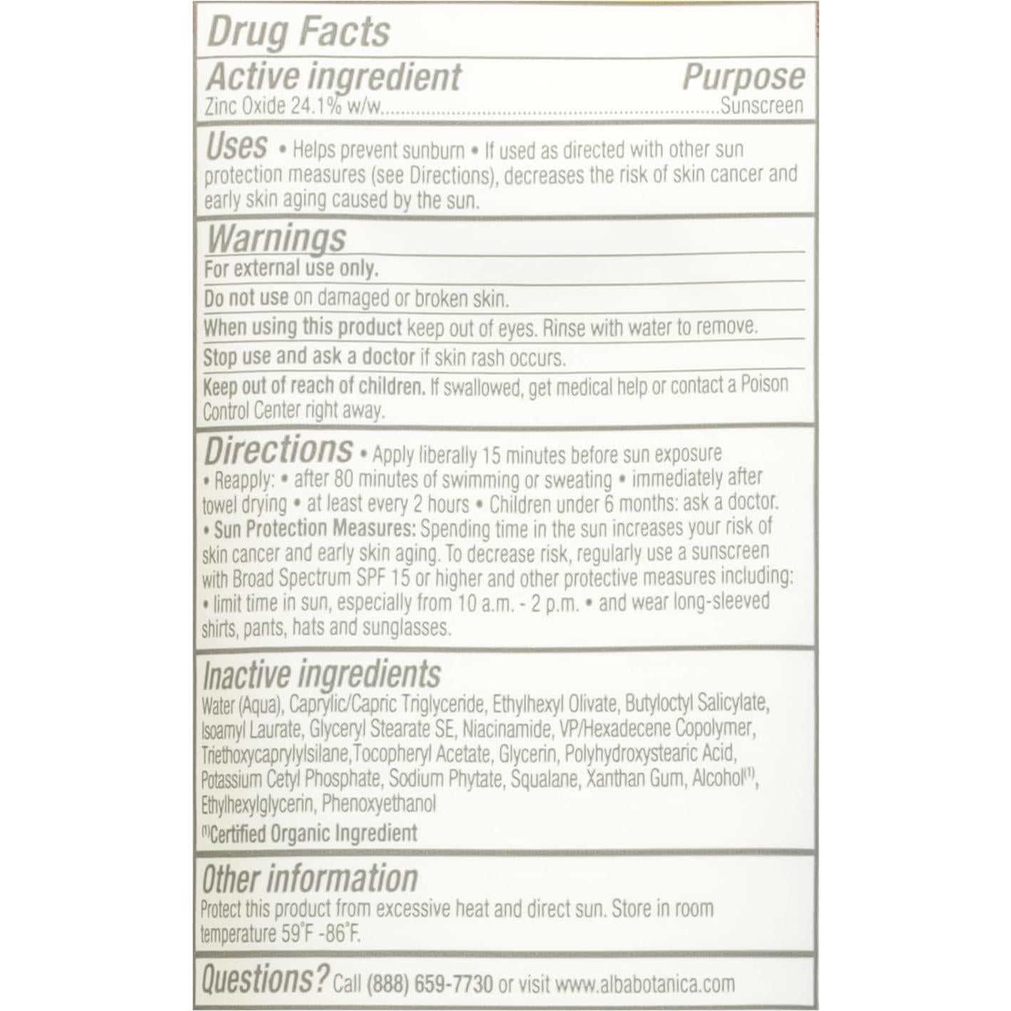 Protector Solar Mineral Alba Botanica SPF 30 Sin Fragancia 85 g