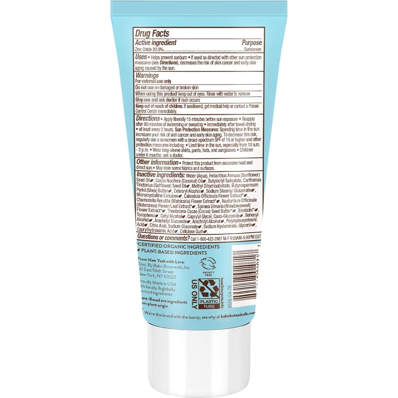 Loción Solar Mineral Babo Botanicals SPF50 Piel Sensible