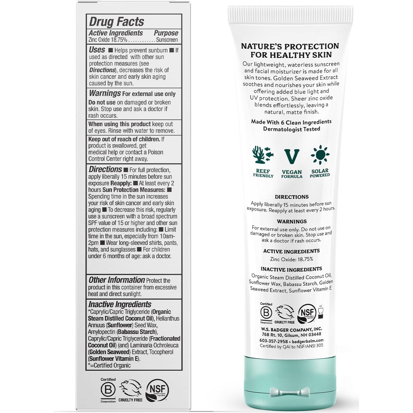 Protector Solar Mineral Facial Badger SPF 30 50 ml Vegano