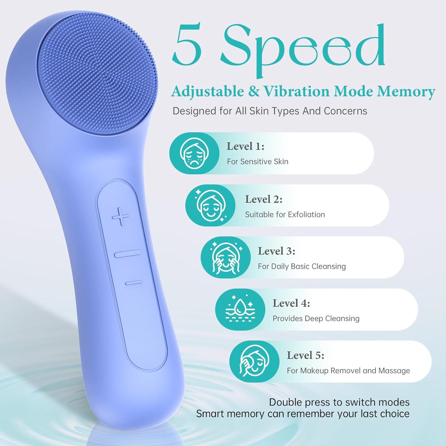 Cepillo Facial Eléctrico Naturwick Azul con Rotación 360° y Vibración