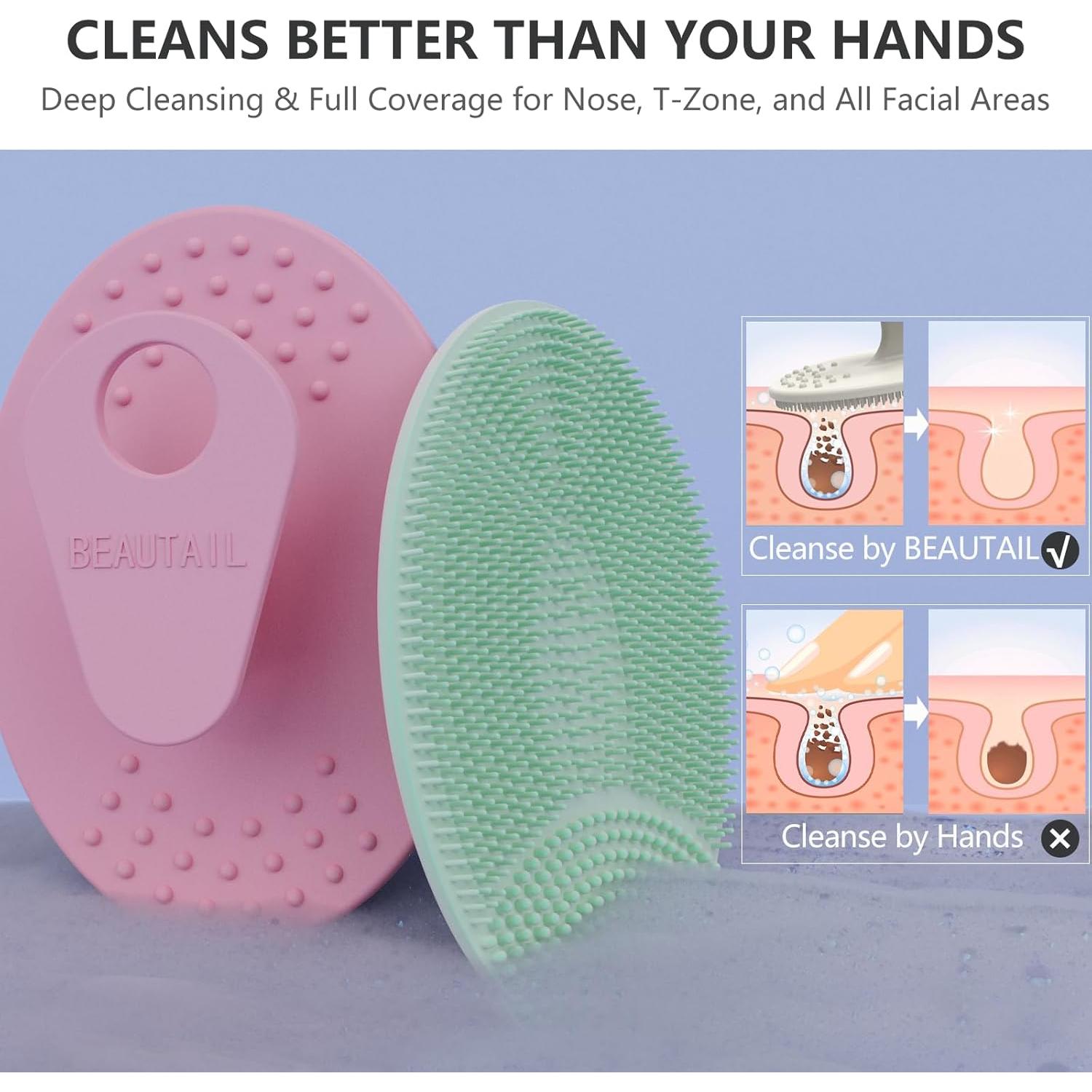 Paquete de 4 cepillos faciales BEAUTAIL de silicona para limpieza