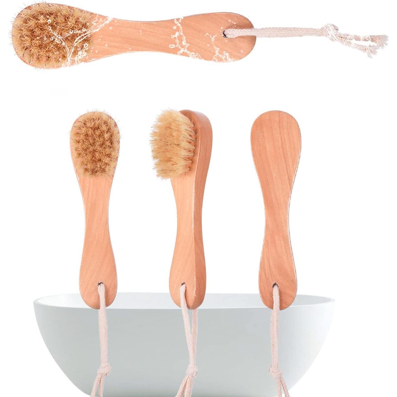 6 Cepillos Exfoliantes Faciales de Madera con Cerdas Naturales