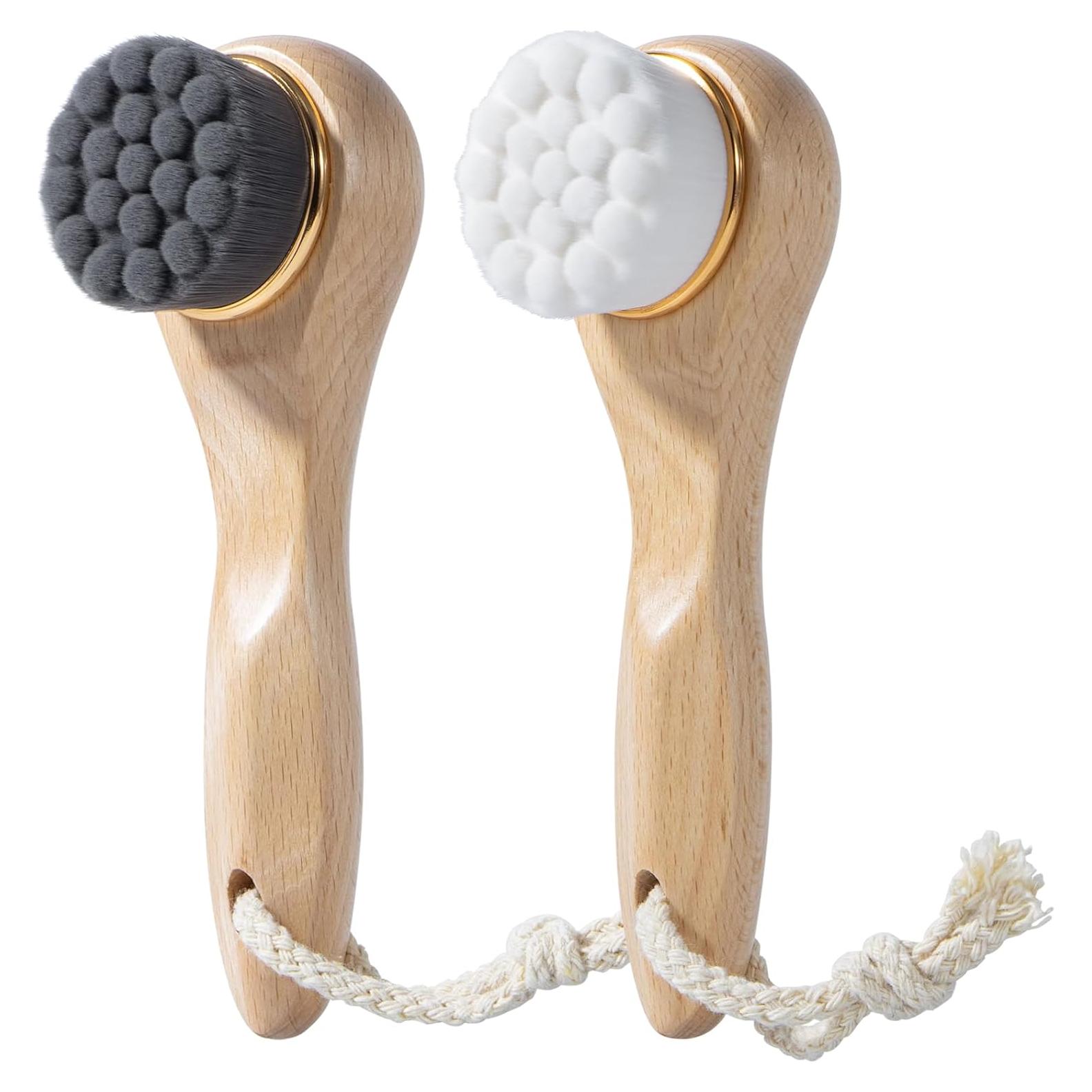 2 Cepillos Limpiadores Faciales Beomeen con Mango de Madera