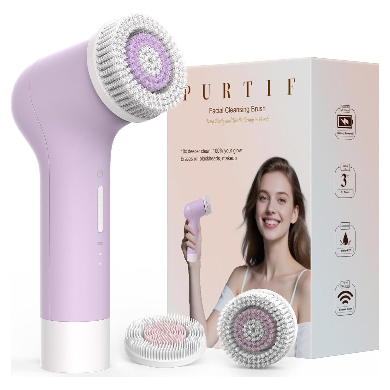 Cepillo Facial Eléctrico PURTIF FCB12 - Exfoliador Silicona 3 Velocidades