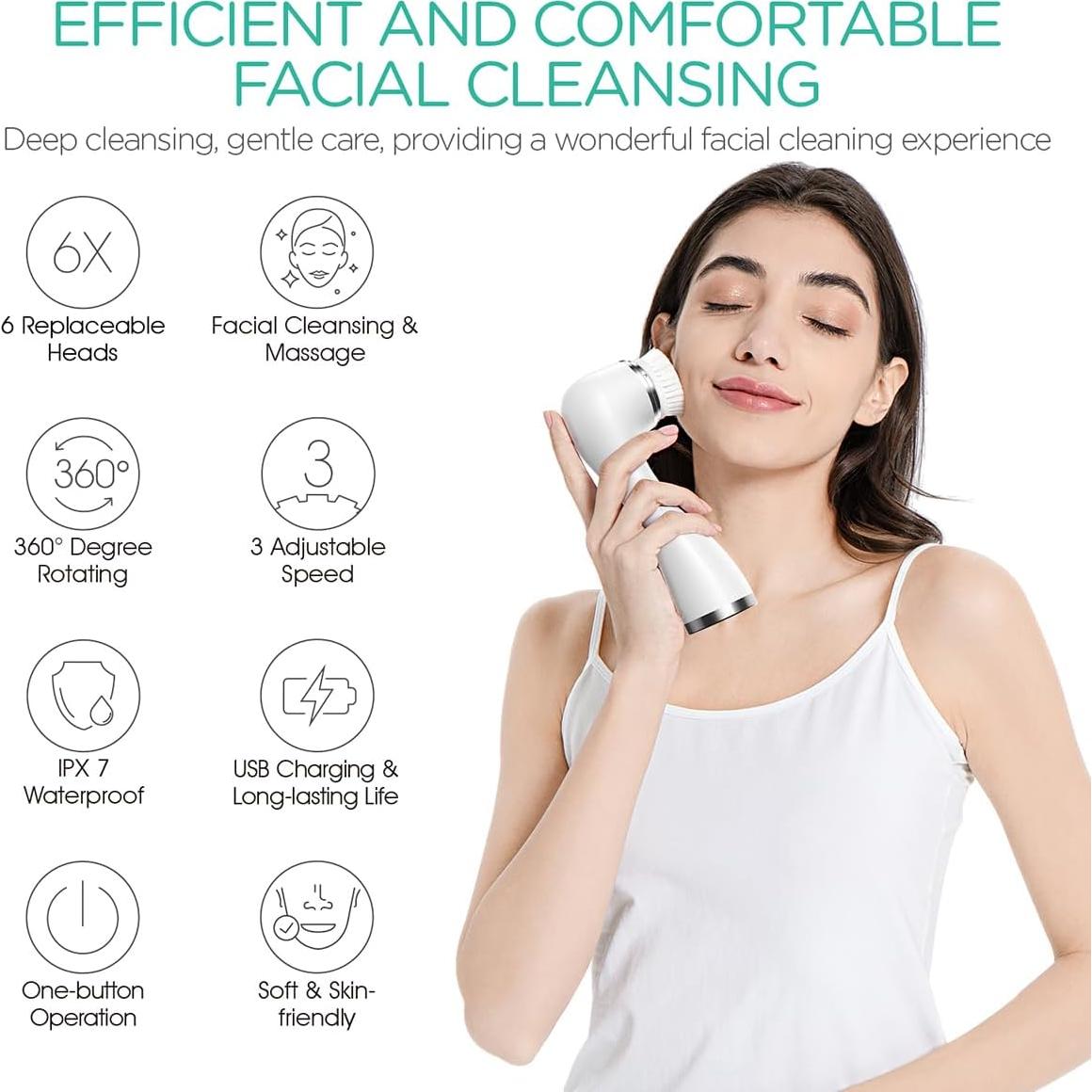 Cepillo Facial Eléctrico VOYOR FB101 6 en 1 IPX7 Exfoliante