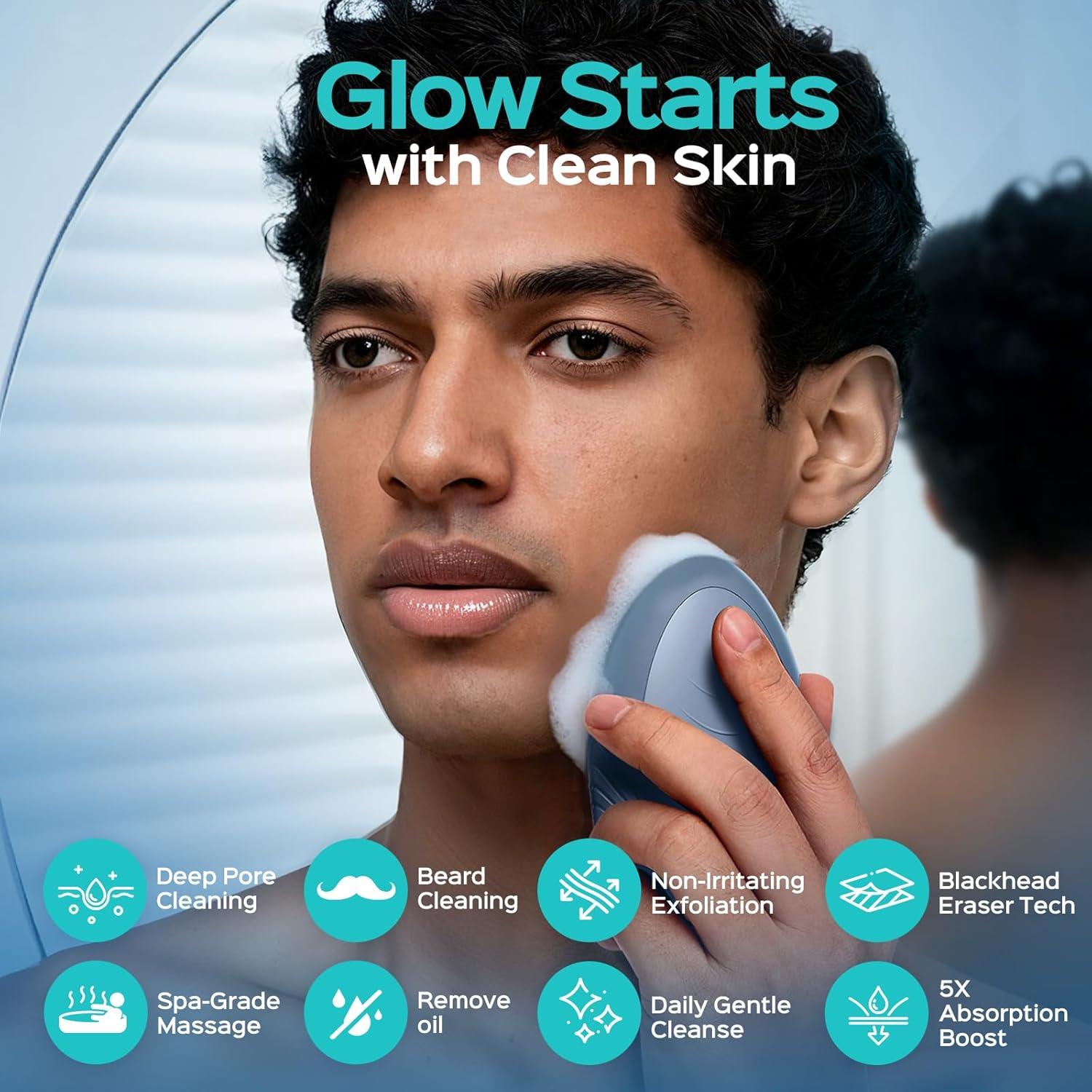 Exfoliador Facial COSLUS para Hombres - 5 Modos, Impermeable, Azul