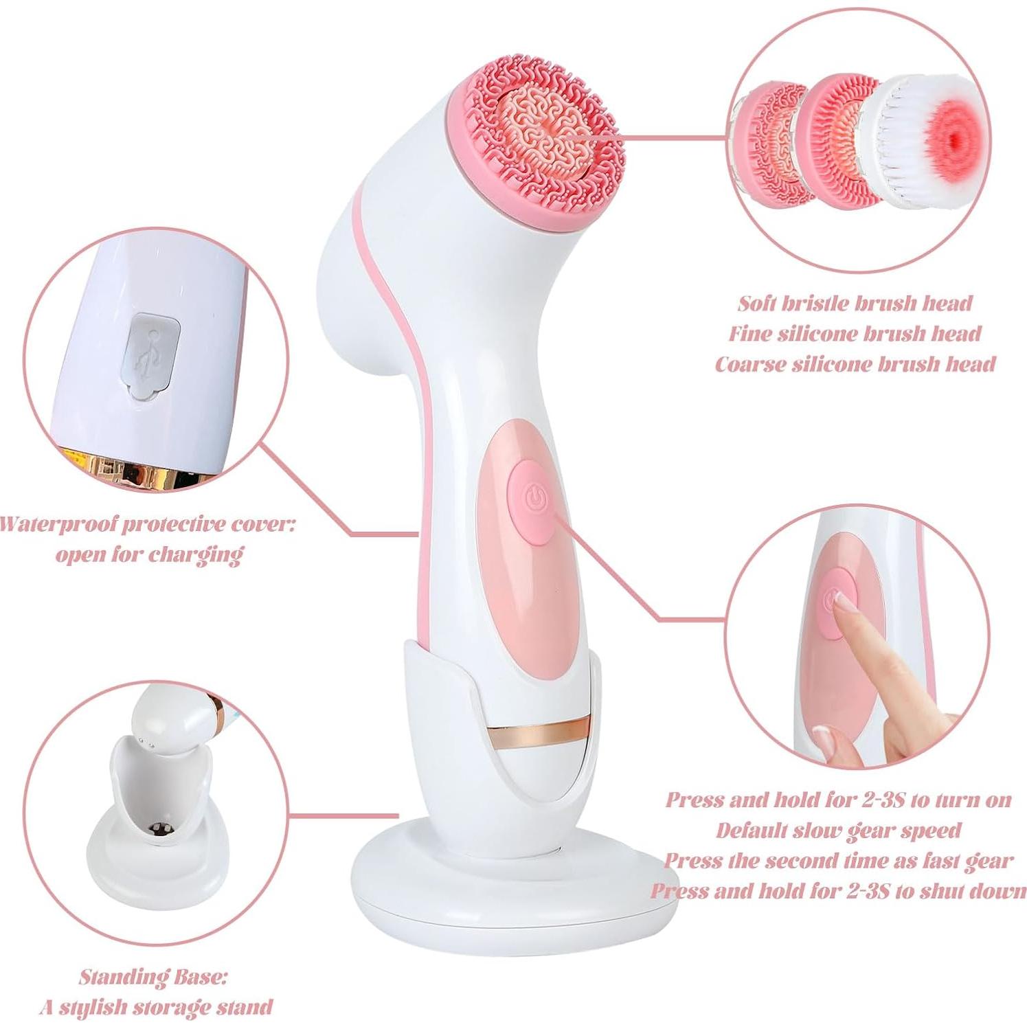 Cepillo Facial Wrewing XLDS03 3 en 1 Impermeable Rosa