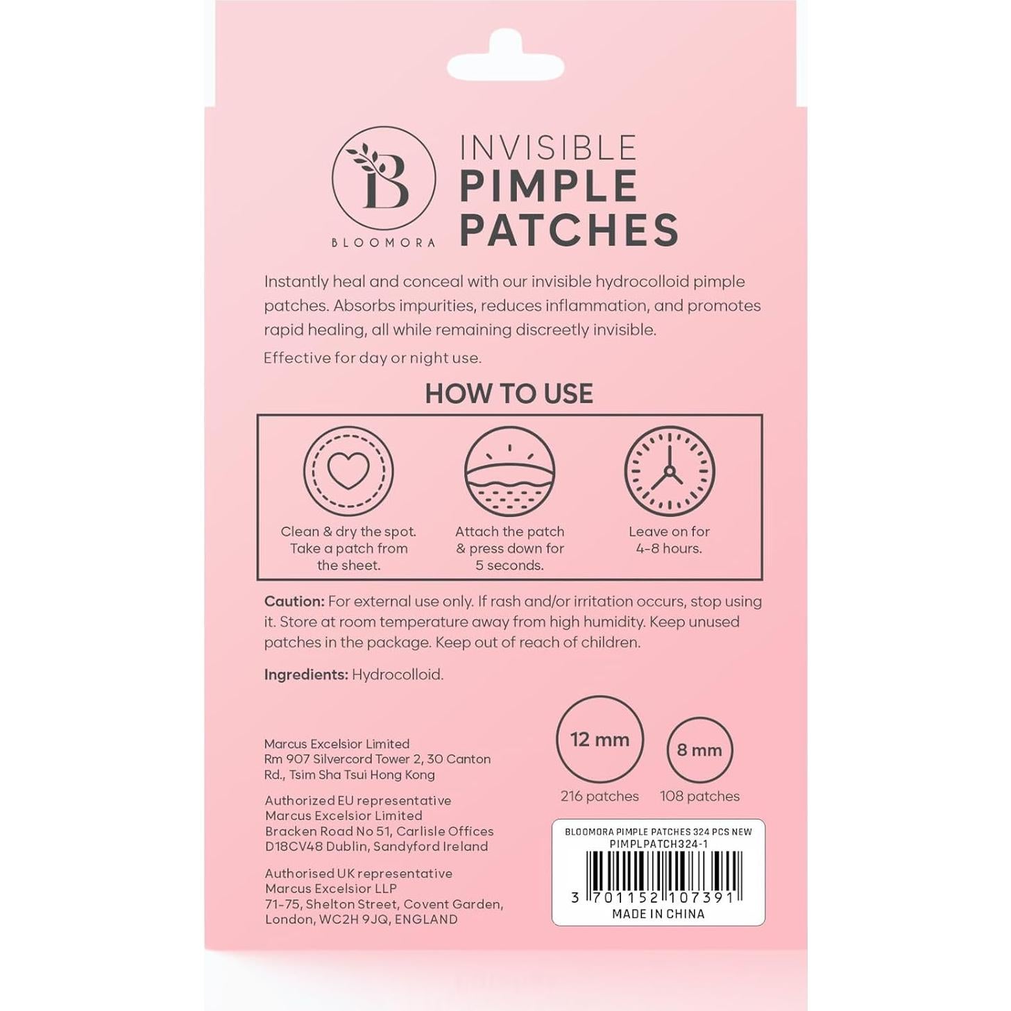 Parche Hidrocoloide para Espinillas BLOOMORA - 324 Unidades