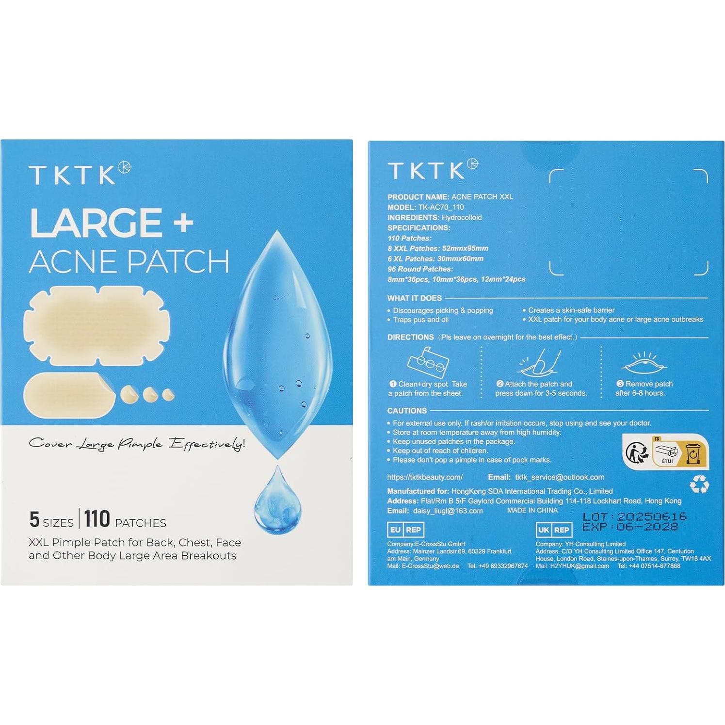 Parches para Acné Corporal TKTK XXL - 110 Unidades, 5 Tamaños