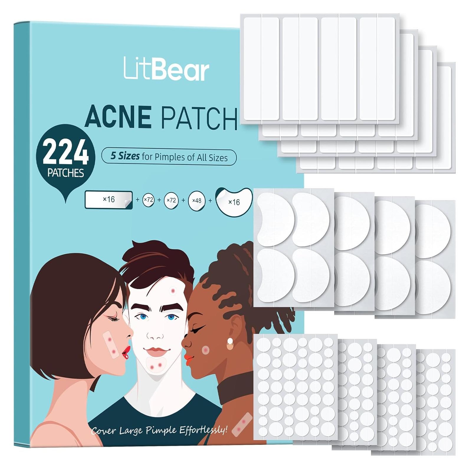 Parches para Granos LitBear - 224 Piezas, 5 Tamaños, Hidrocoloide