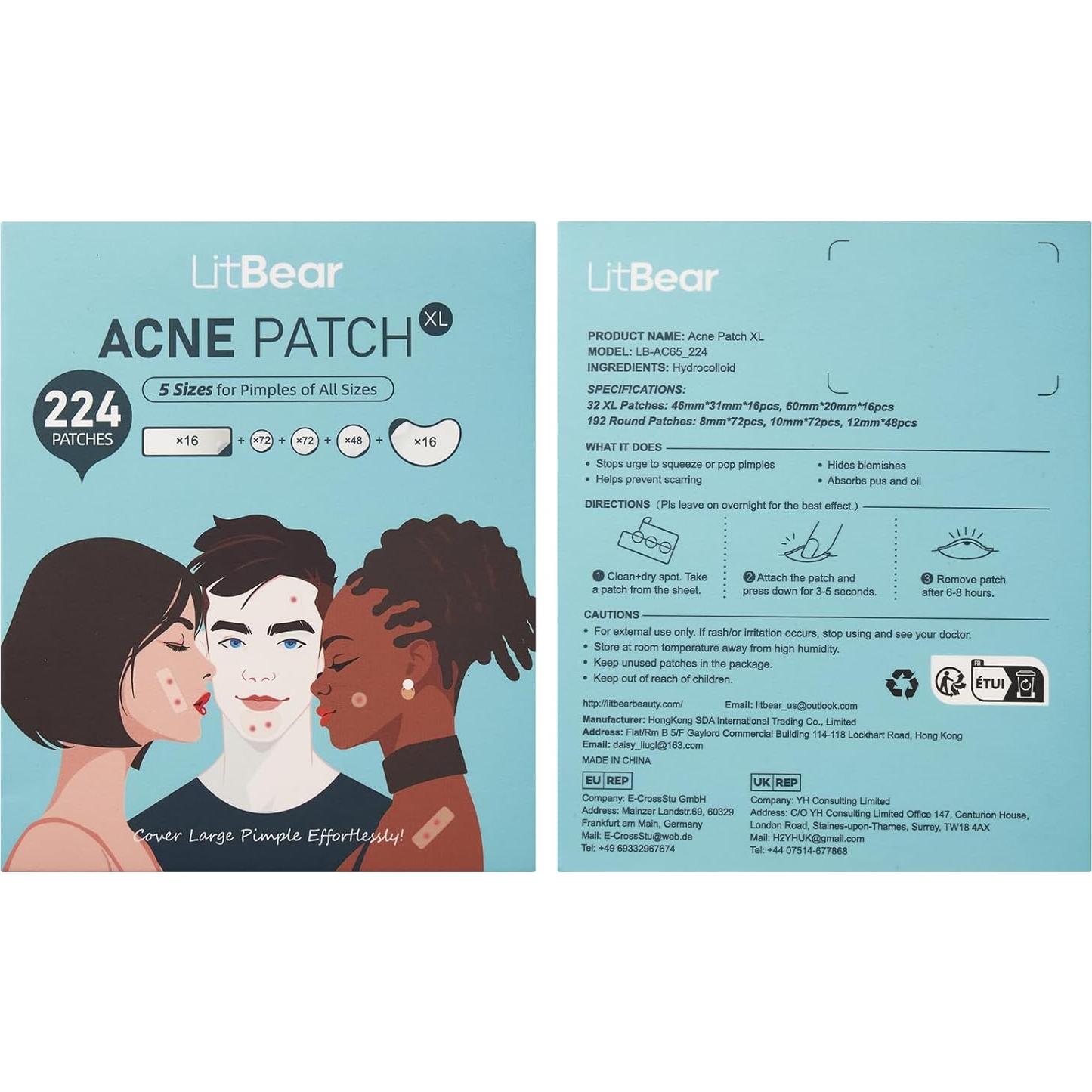 Parches para Granos LitBear - 224 Piezas, 5 Tamaños, Hidrocoloide