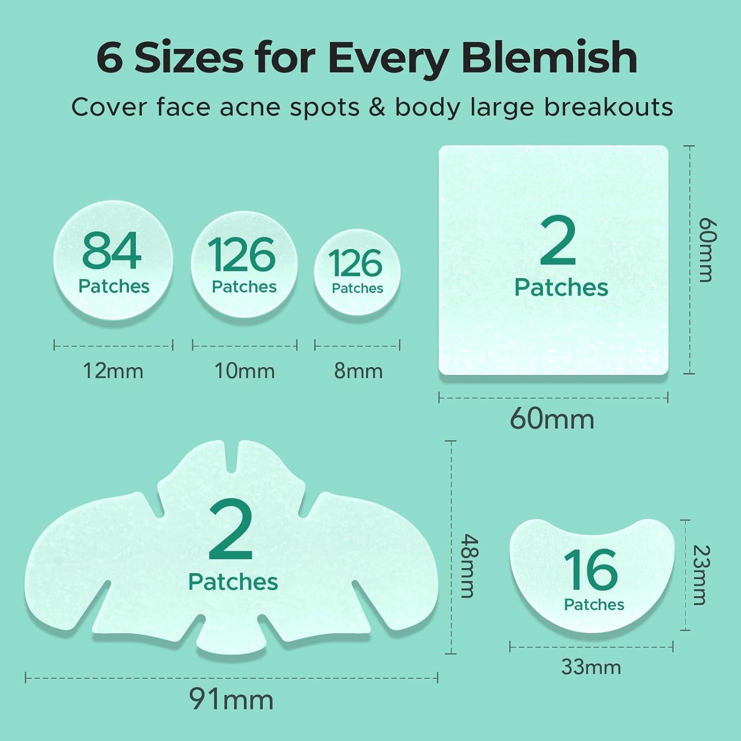 Parches para Acné TKTK Hidrocoloide 356 Unidades 6 Tamaños