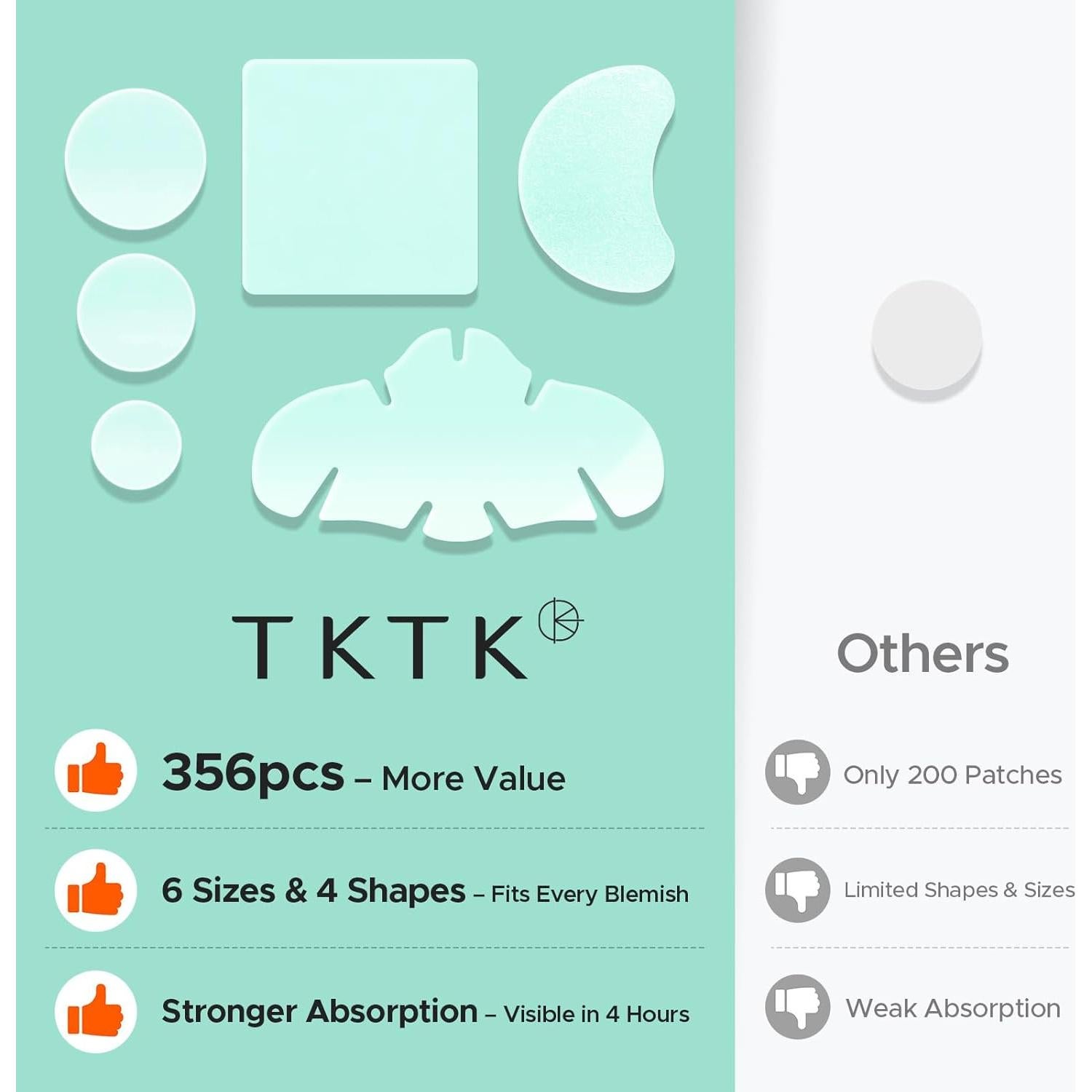 Parches para Acné TKTK Hidrocoloide 356 Unidades 6 Tamaños