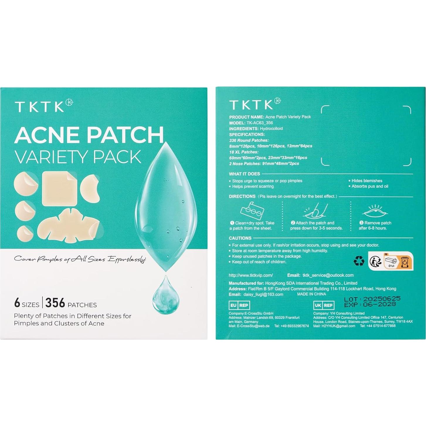 Parches para Acné TKTK Hidrocoloide 356 Unidades 6 Tamaños
