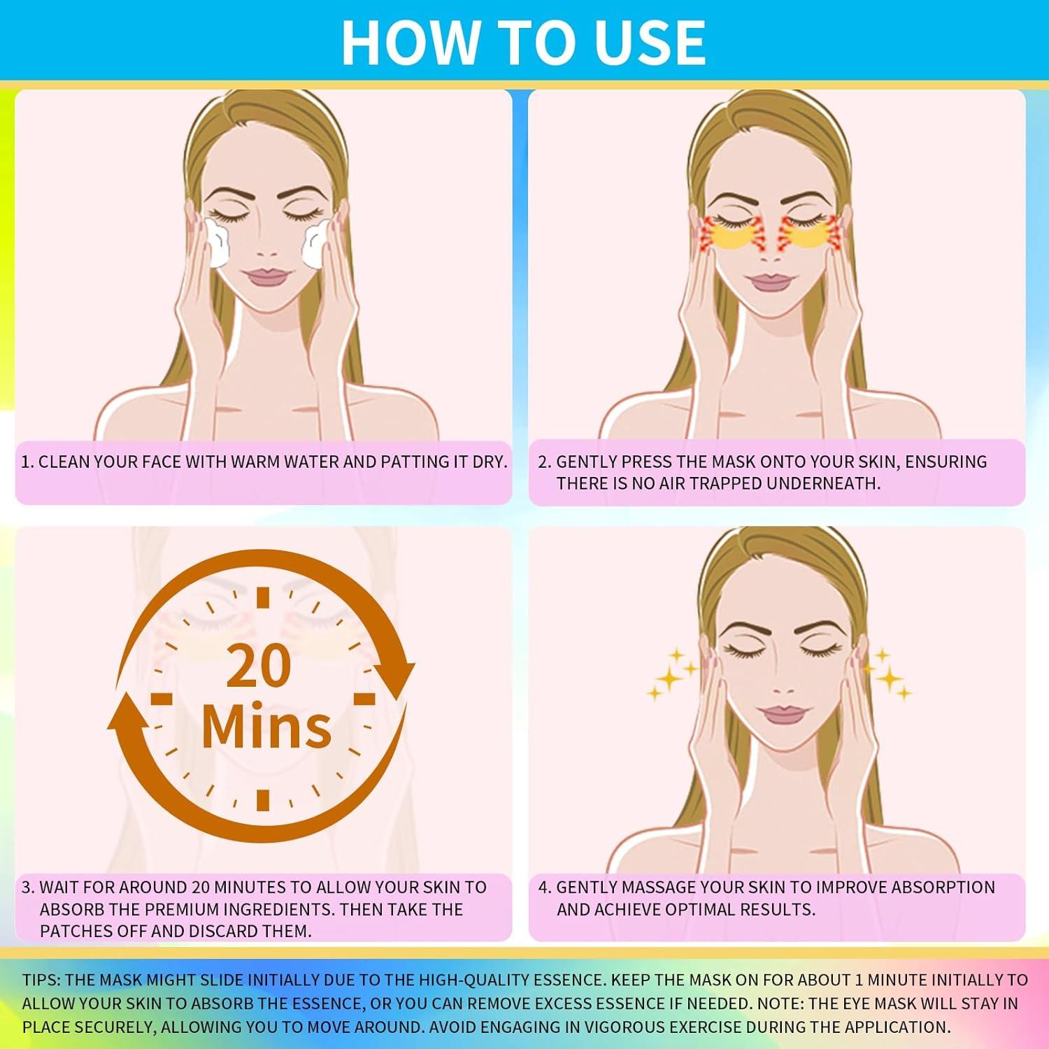 Parche para Ojos Qyiywim 30 Pares Oro 24K Ácido Hialurónico