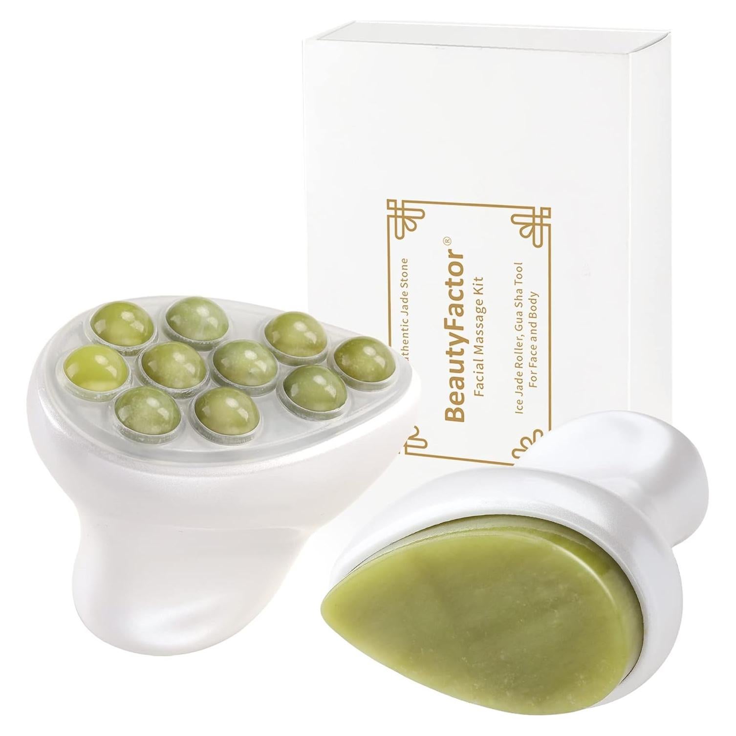 Rodillo de Jade y Gua Sha Facial BEAUTYFACTOR - Set Cuidado Piel