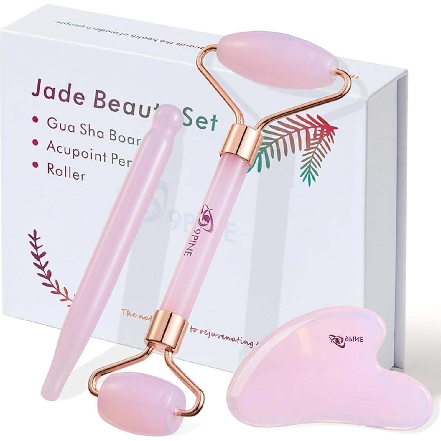 Juego de Rodillo de Jade y Gua Sha 99pine - Cuidado Facial Rosa