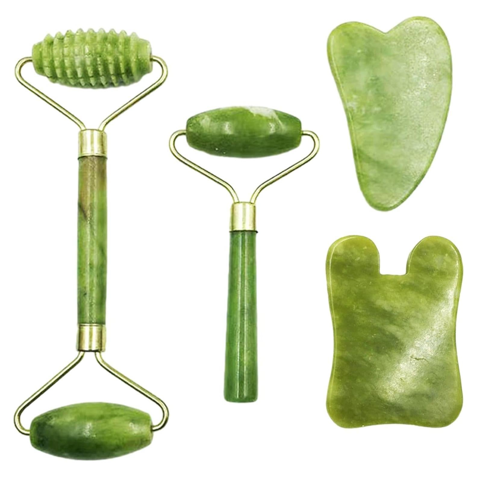 Set de Rodillo Facial y Gua Sha Bibabala - Jade Verde 4 Piezas