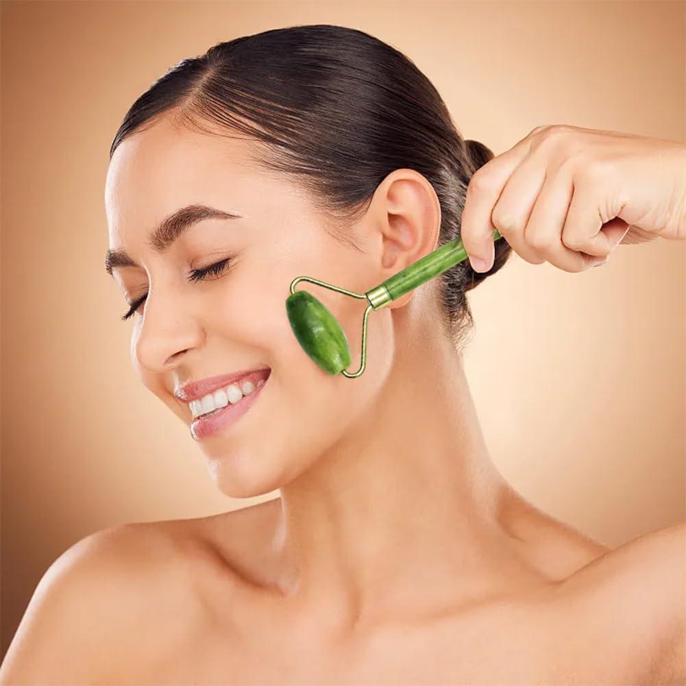 Set de Rodillo Facial y Gua Sha Bibabala - Jade Verde 4 Piezas