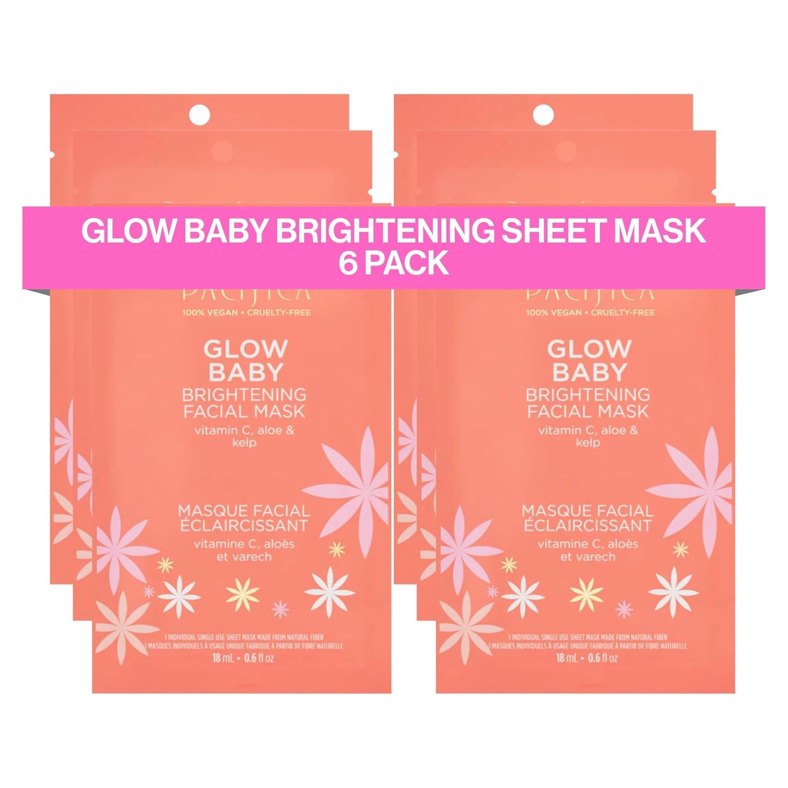 Mascarilla Facial Hoja Pacifica Glow Baby - Paquete de 6