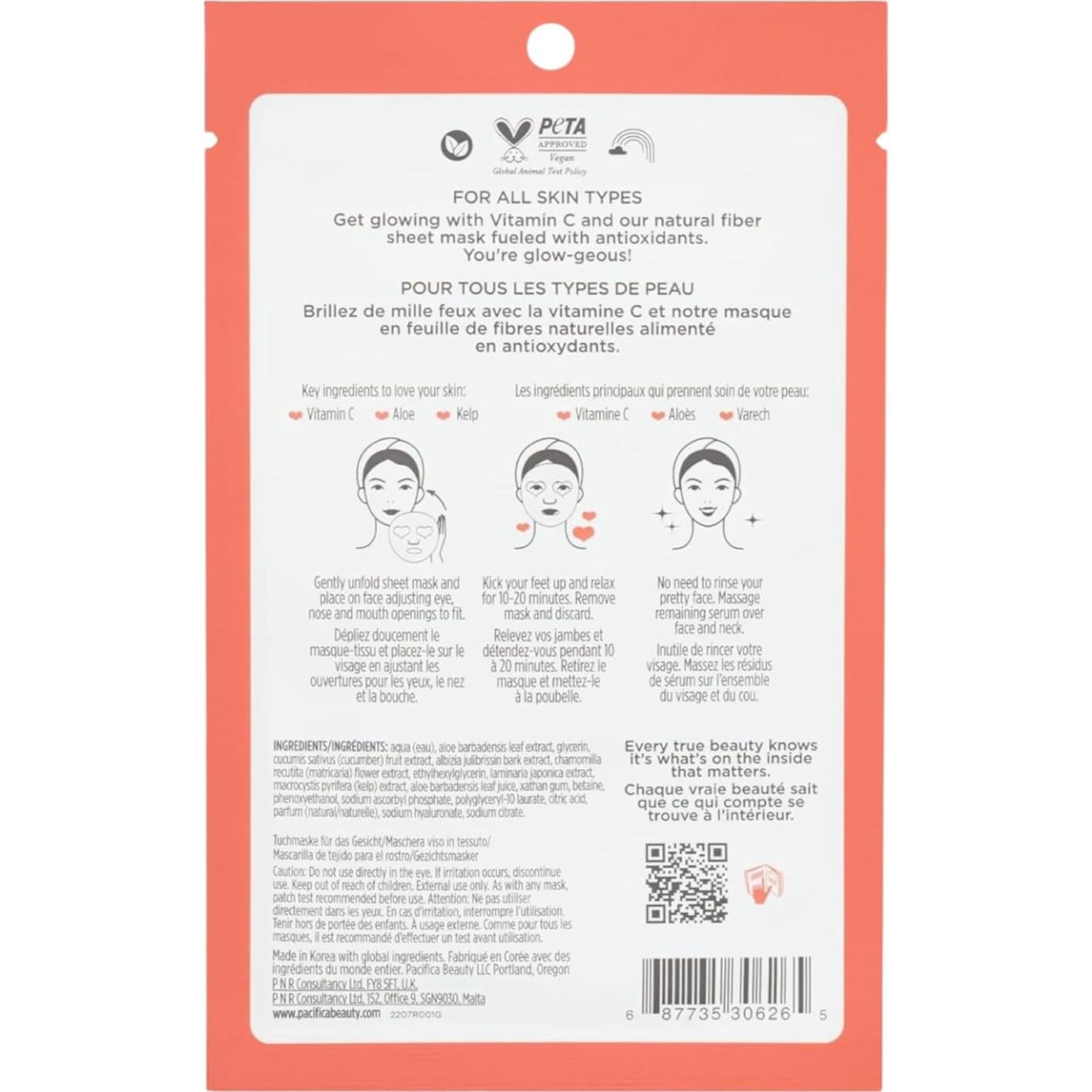 Mascarilla Facial Hoja Pacifica Glow Baby - Paquete de 6