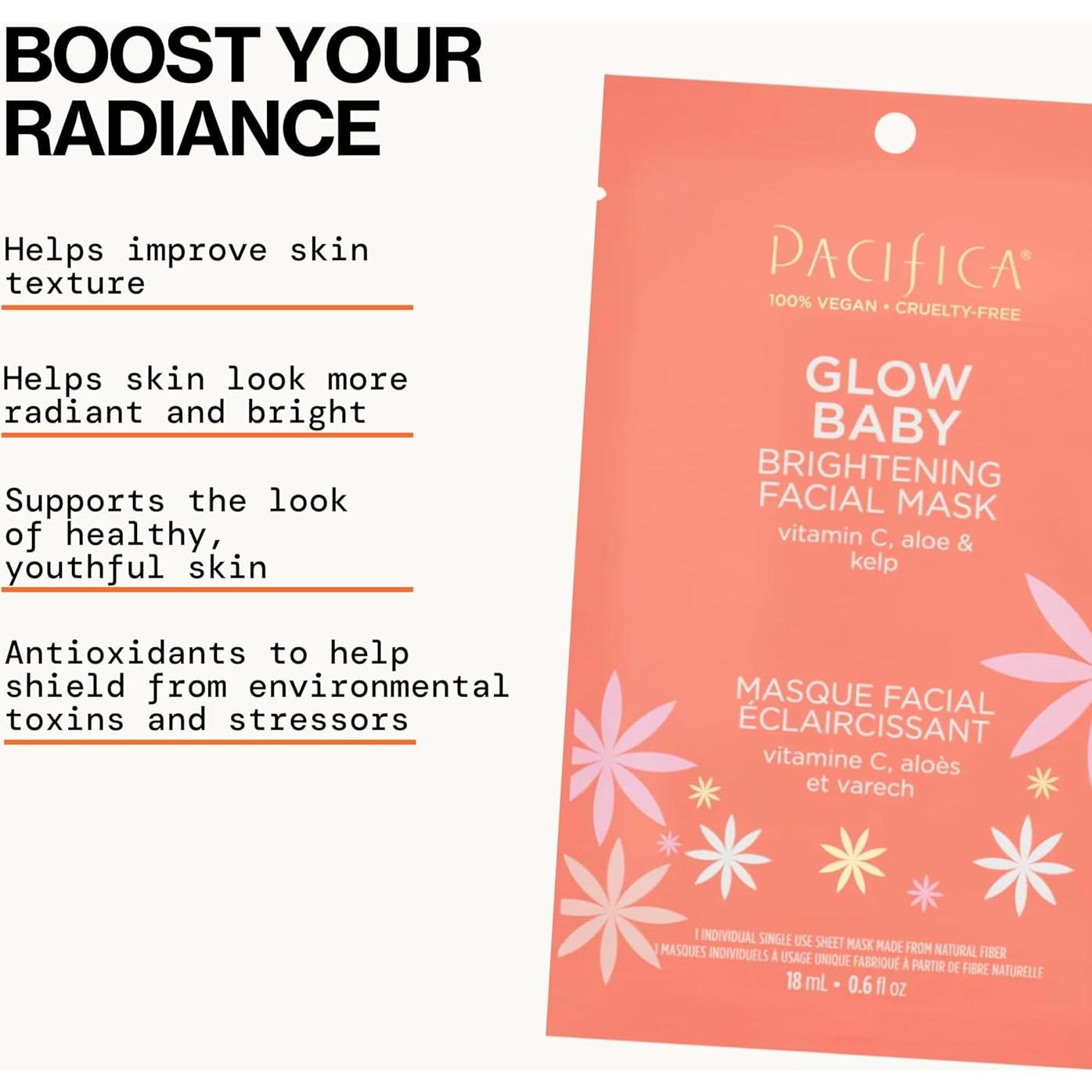 Mascarilla Facial Hoja Pacifica Glow Baby - Paquete de 6