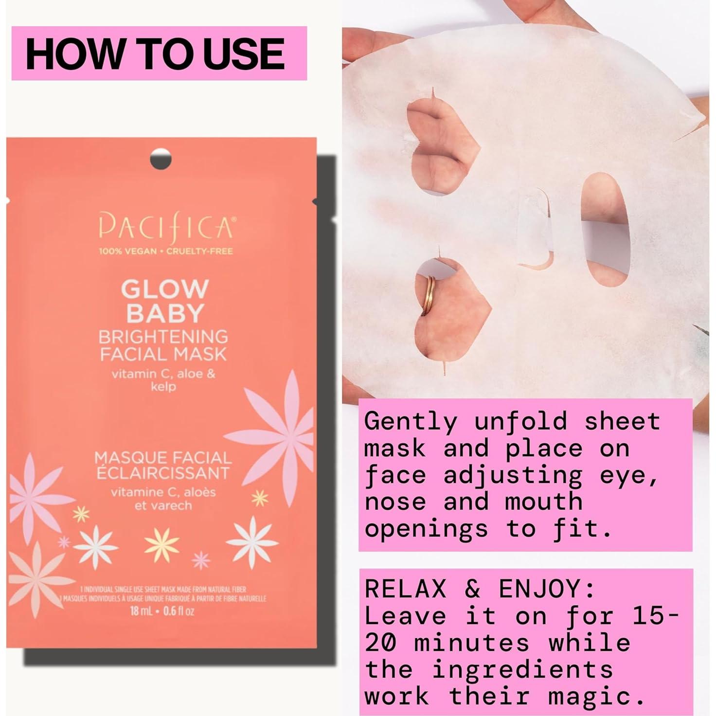 Mascarilla Facial Hoja Pacifica Glow Baby - Paquete de 6