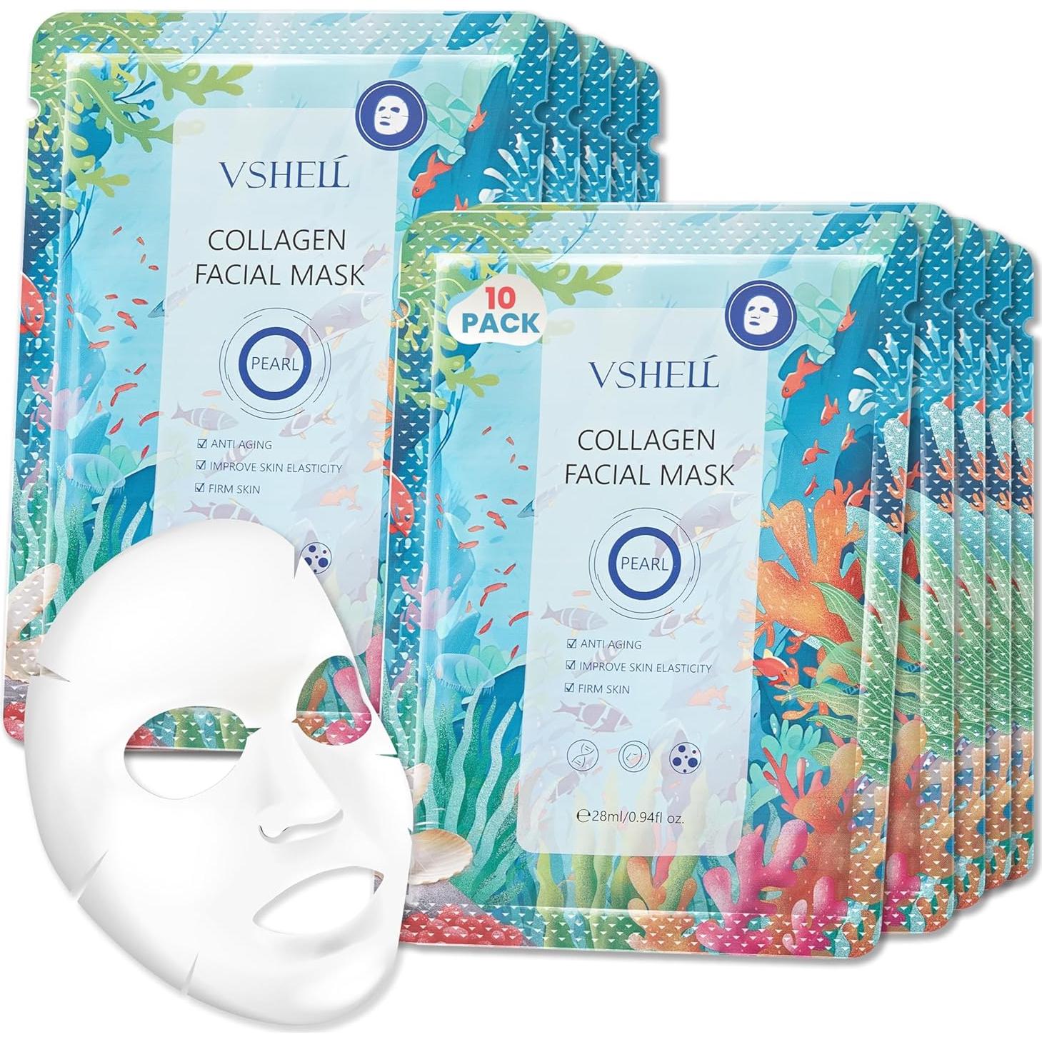 Mascarilla Facial de Colágeno VSHELL - Set de 10 Unidades