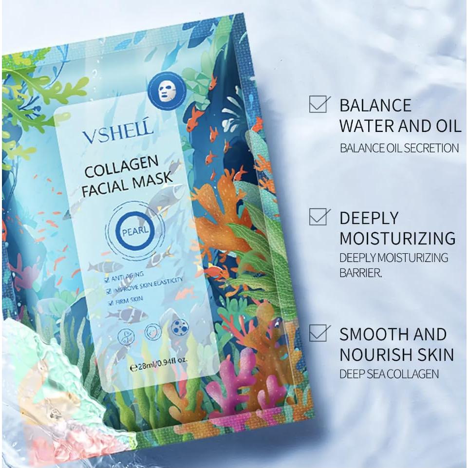 Mascarilla Facial de Colágeno VSHELL - Set de 10 Unidades