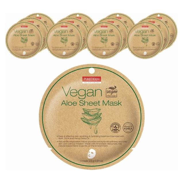 Mascarillas de Tela Veganas Purederm Aloe 12 Paquetes Hidratantes
