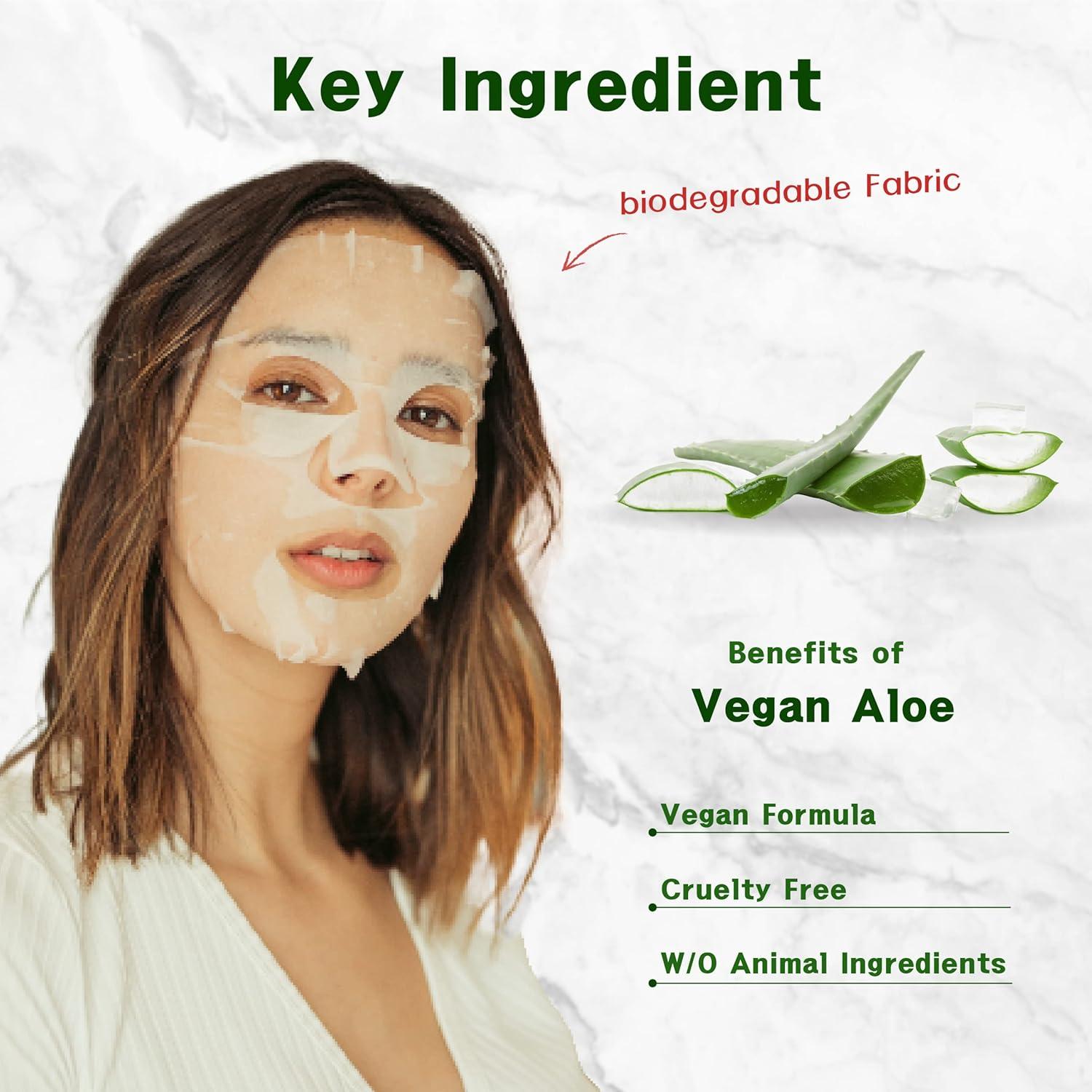 Mascarillas de Tela Veganas Purederm Aloe 12 Paquetes Hidratantes