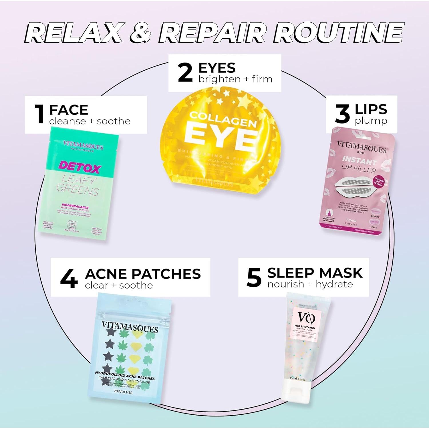 Set de Mascarillas Labiales y Parches de Colágeno Vitamasques