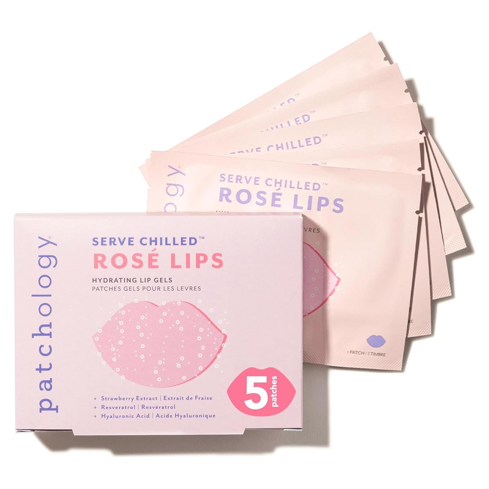 Mascarilla de Gel para Labios Patchology - Hidratante con Ácido Hialurónico y Fresa - 5 Unidades