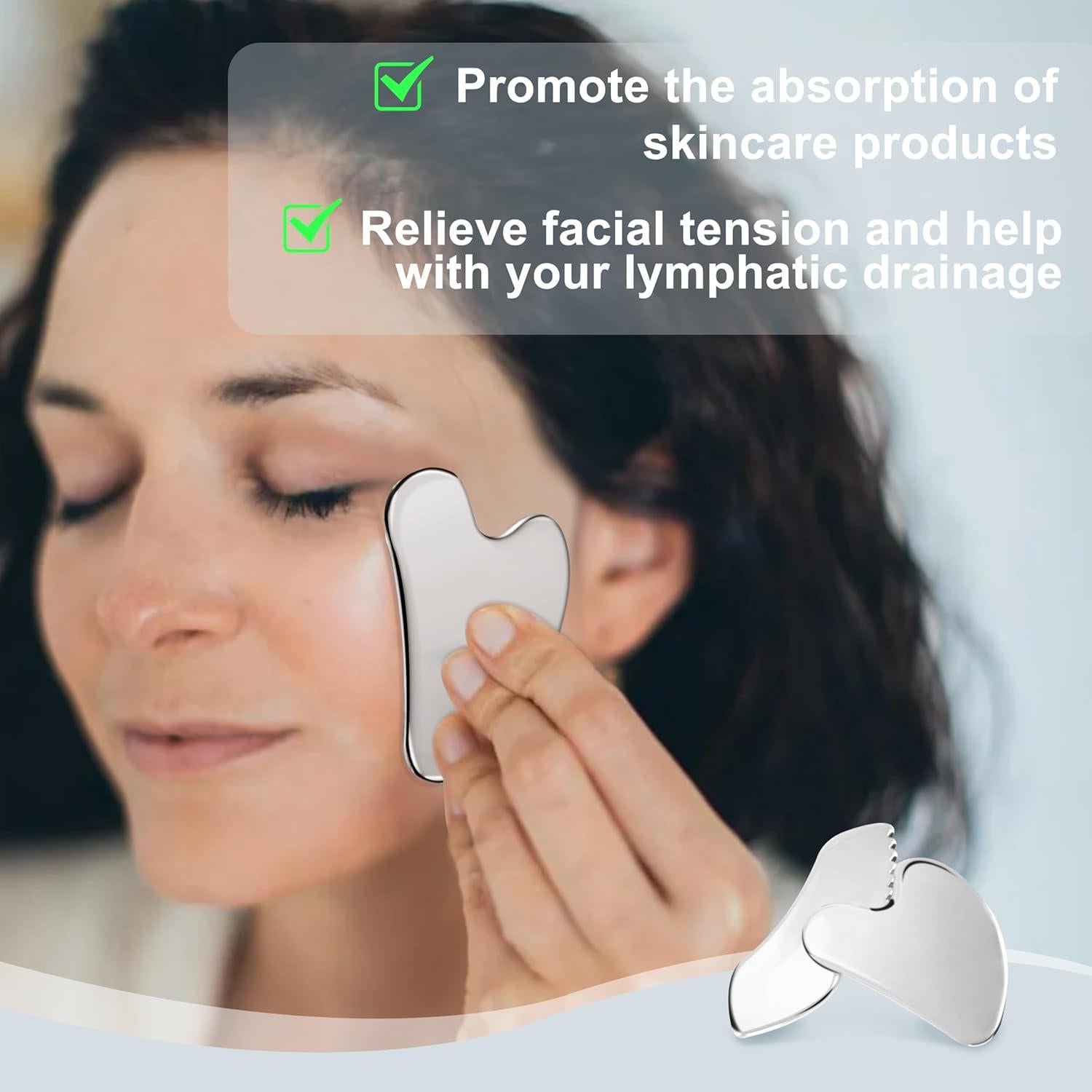 Herramienta Gua Sha Acero Inoxidable MoHern 2 Pcs Masaje Facial