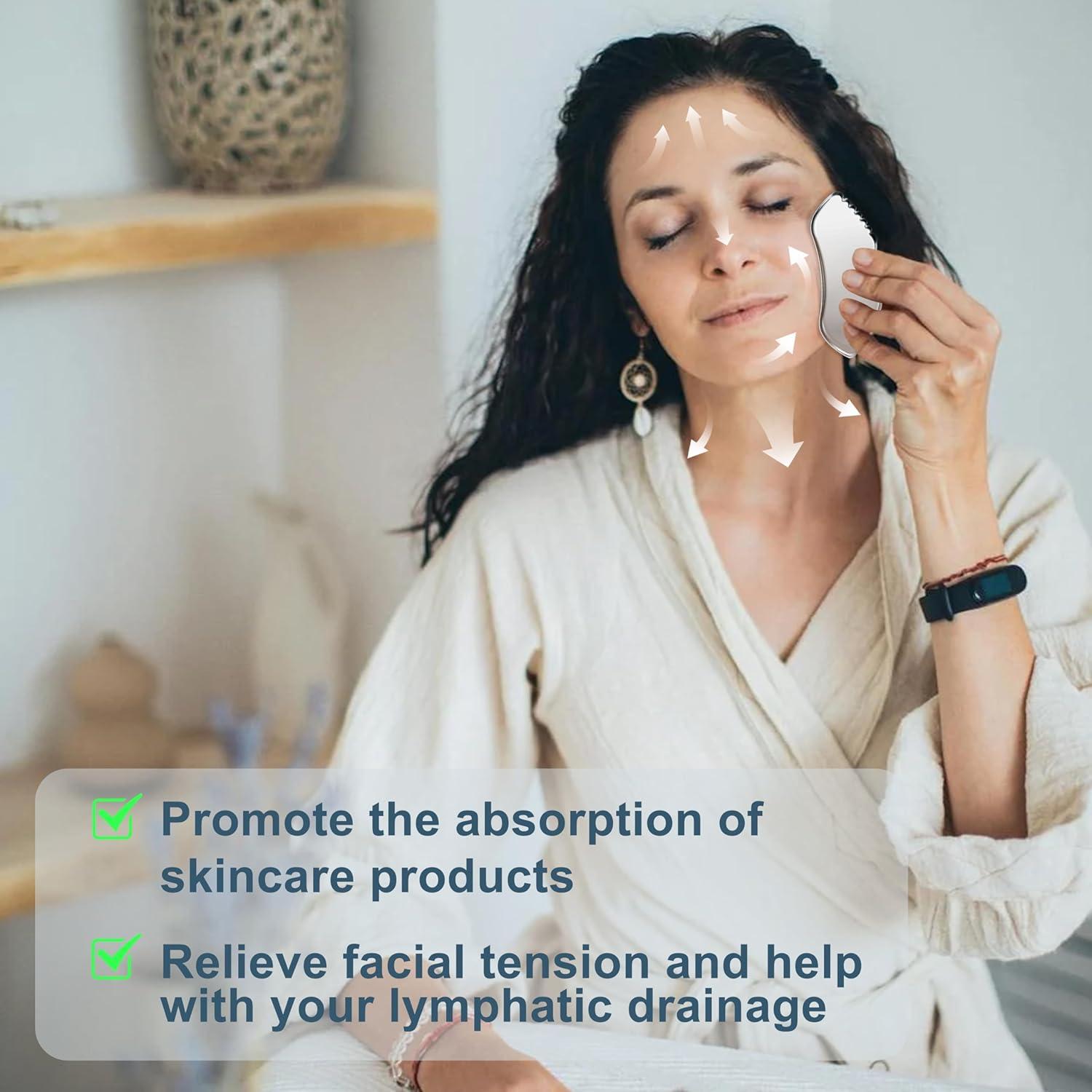 Herramienta Gua Sha Acero Inoxidable MoHern 2 Pcs Masaje Facial